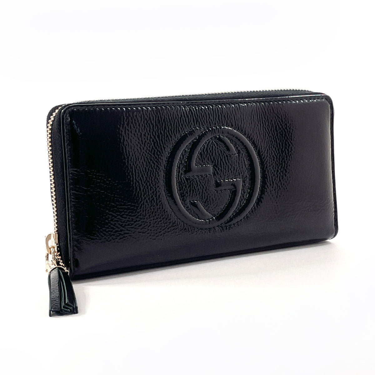 GUCCI Long Wallet Purse 308004 Patent leather black Zip Around Soho Women
