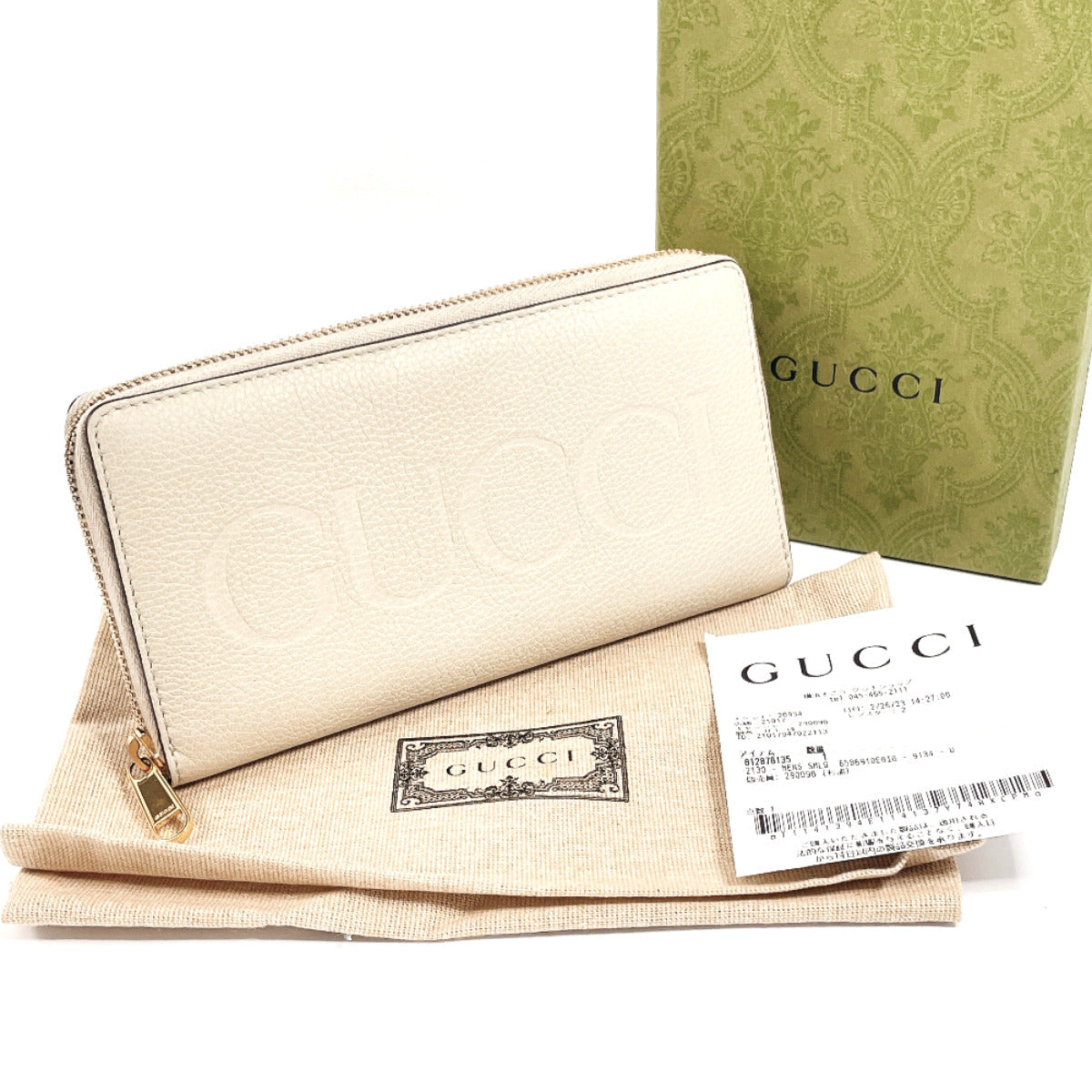 GUCCI Long Wallet Purse 658691 leather beige logo Zip Around unisex