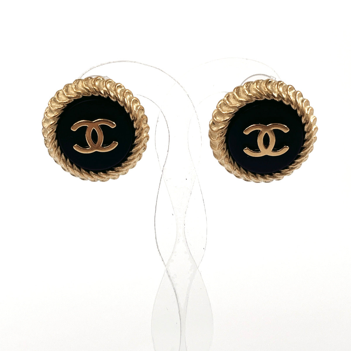 CHANEL Earring Gold Plated Black gold COCO Mark