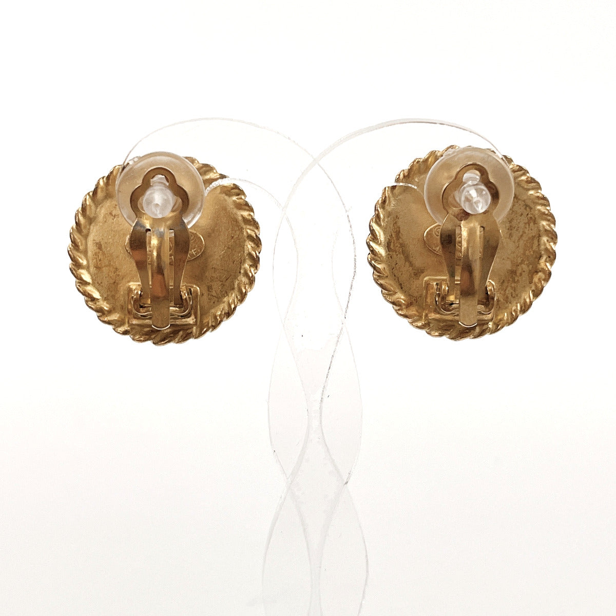 CHANEL Earring Gold Plated Black gold COCO Mark