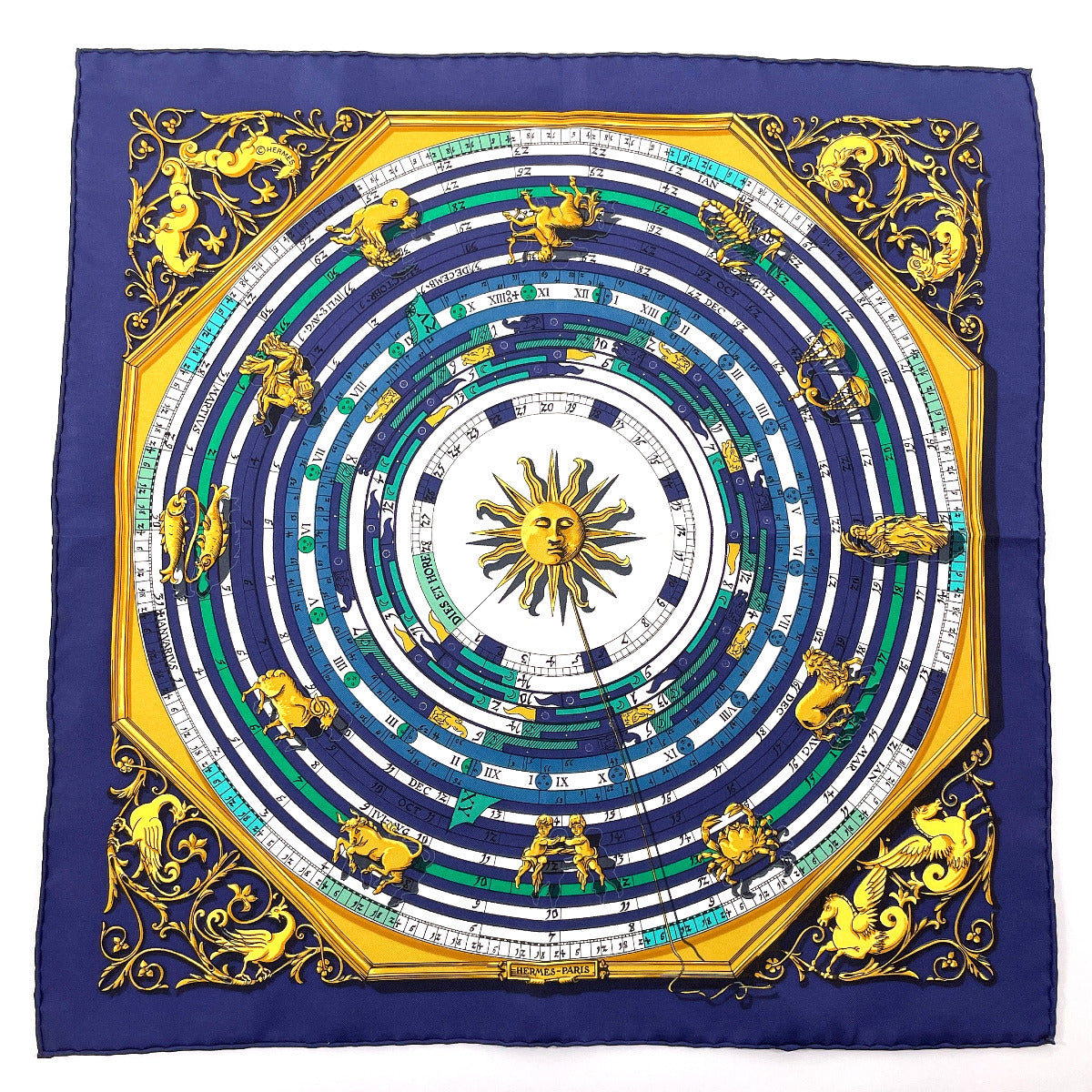 HERMES scarf Silk, 100% silk Navy Carre 45 DIES ET HORE Astrology Women  d