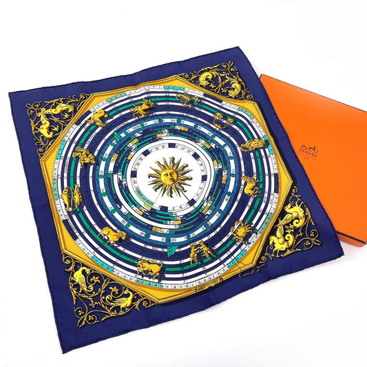 HERMES scarf Silk, 100% silk Navy Carre 45 DIES ET HORE Astrology Women  d