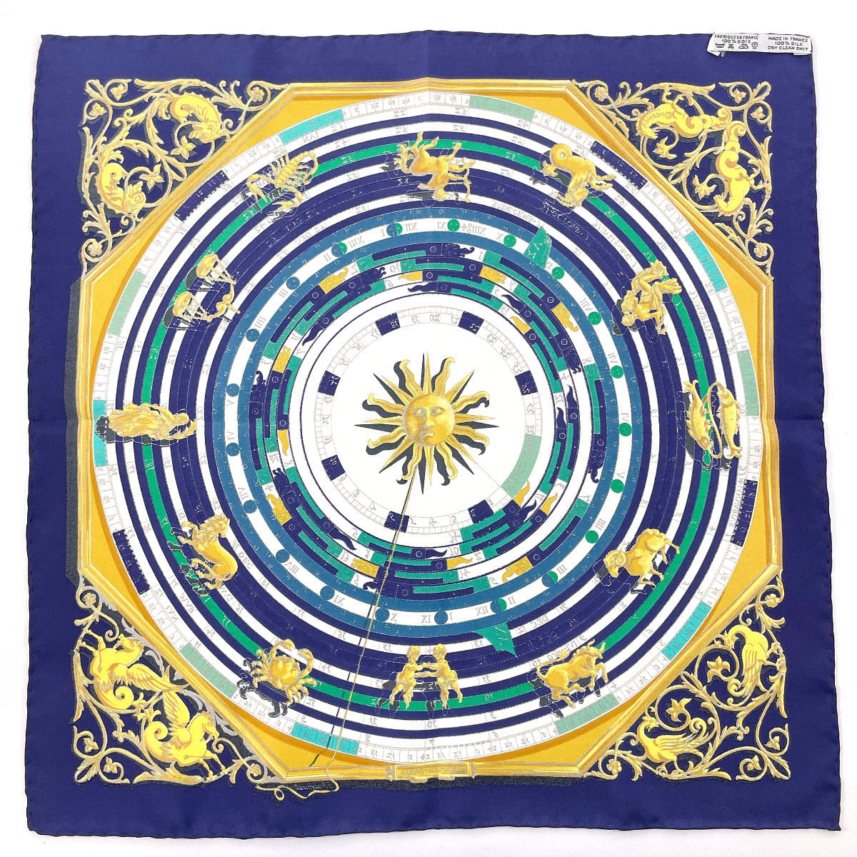 HERMES scarf Silk, 100% silk Navy Carre 45 DIES ET HORE Astrology Women  d