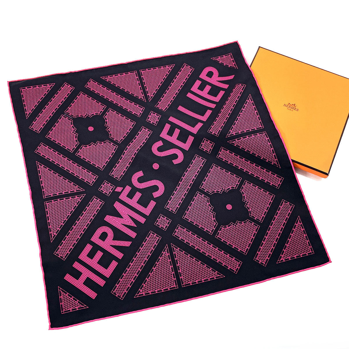 HERMES scarf Silk, 100% silk gray Serie Carre 45 Women  d
