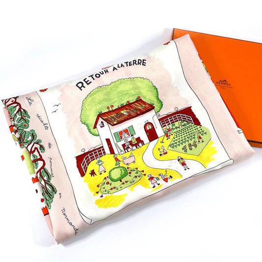 HERMES scarf Silk, 100% silk pink RETOUR A LA TERRE return home Carre 90