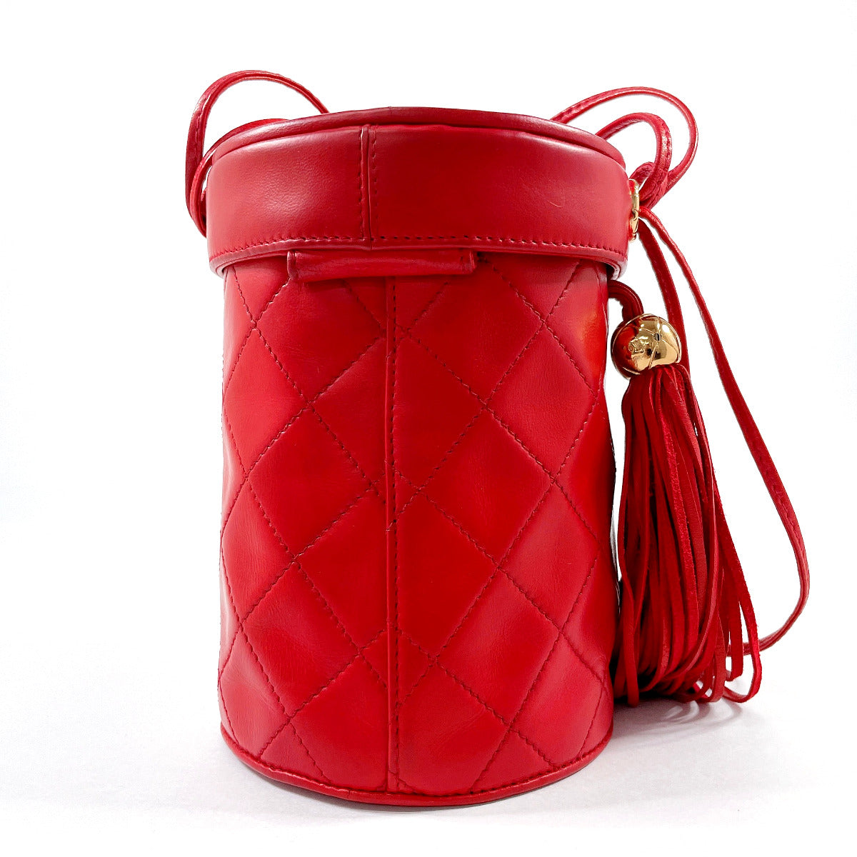 CHANEL Shoulder Bag lambskin Red Matrasse   Fringe COCO Mark
