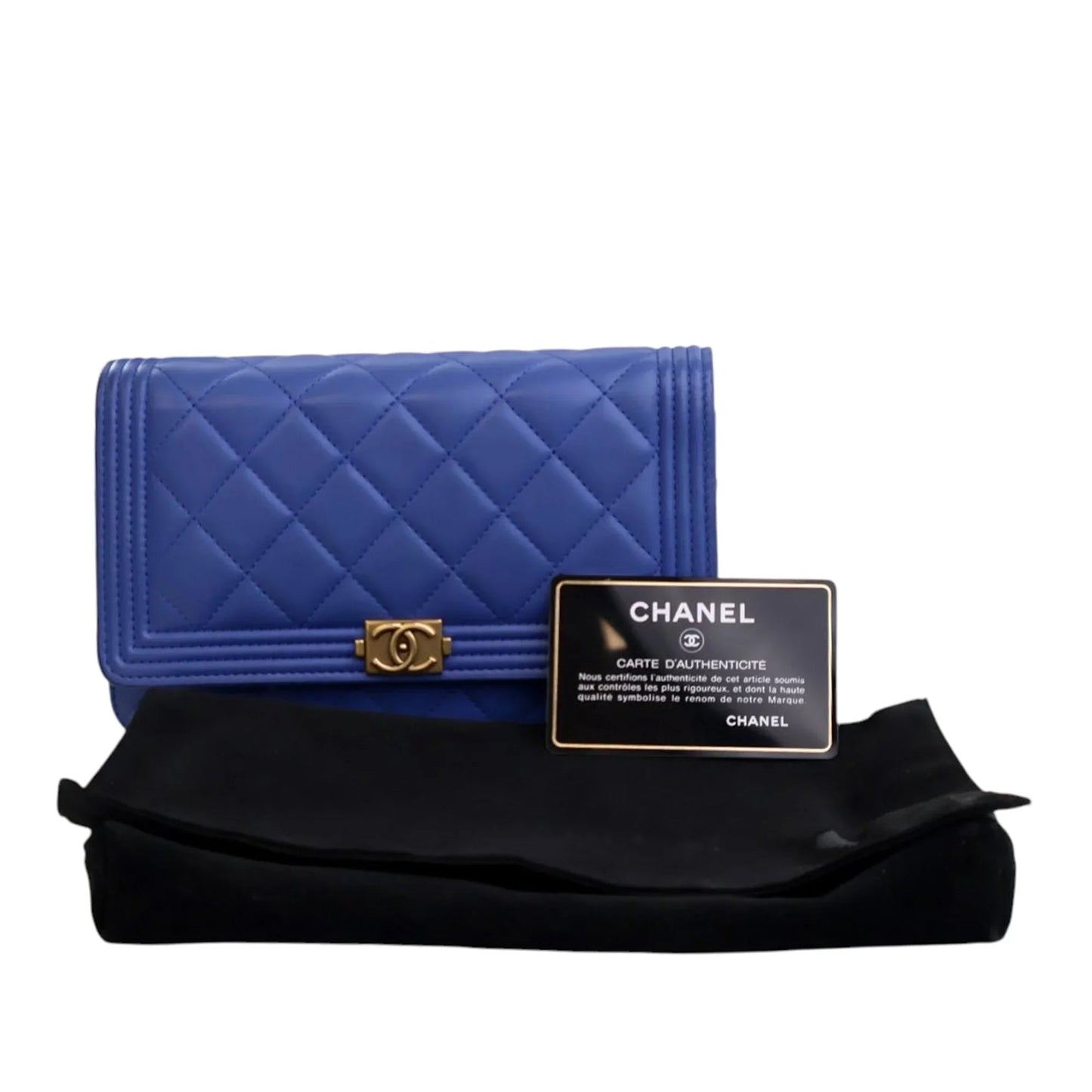 Blue Chanel Quilted Lambskin Boy Wallet On Chain Shoulder Bag
