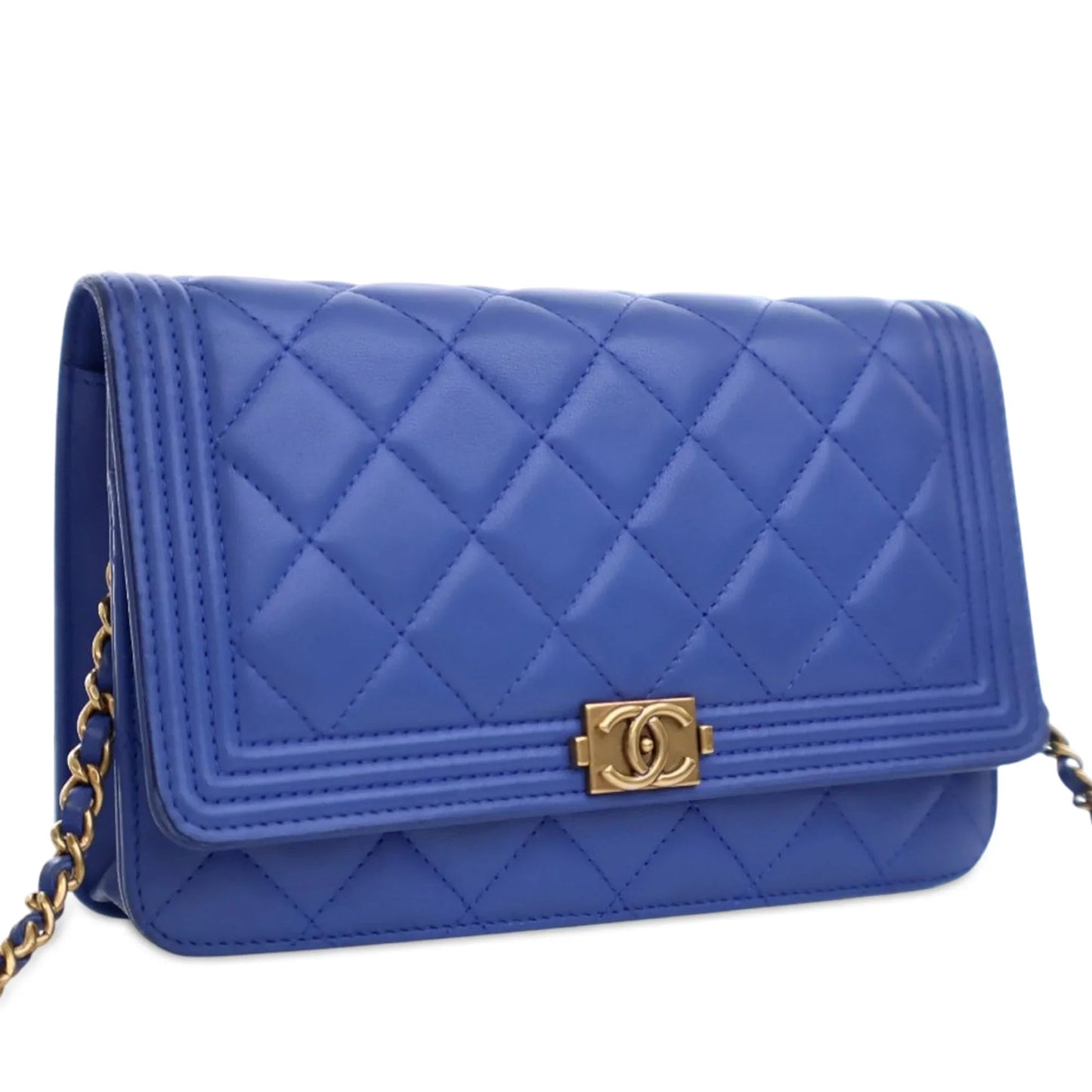 Blue Chanel Quilted Lambskin Boy Wallet On Chain Shoulder Bag