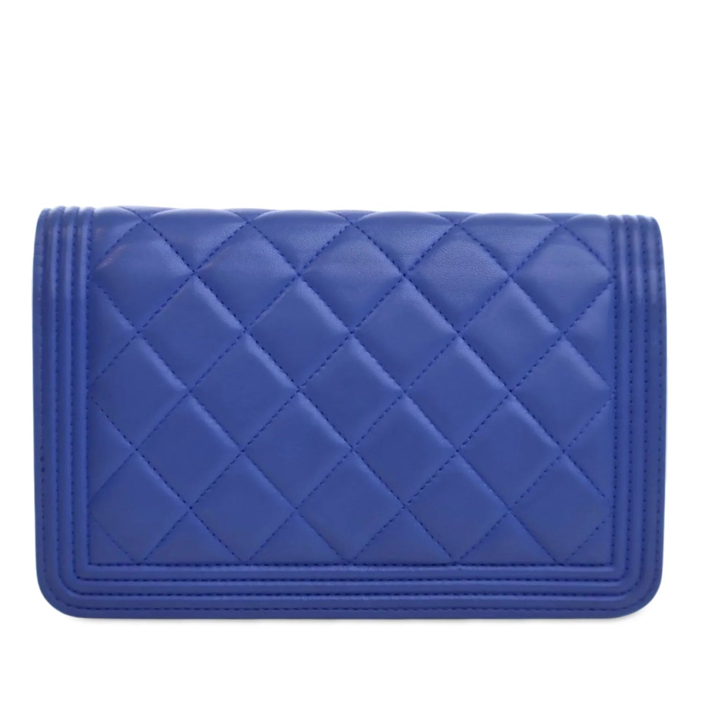 Blue Chanel Quilted Lambskin Boy Wallet On Chain Shoulder Bag