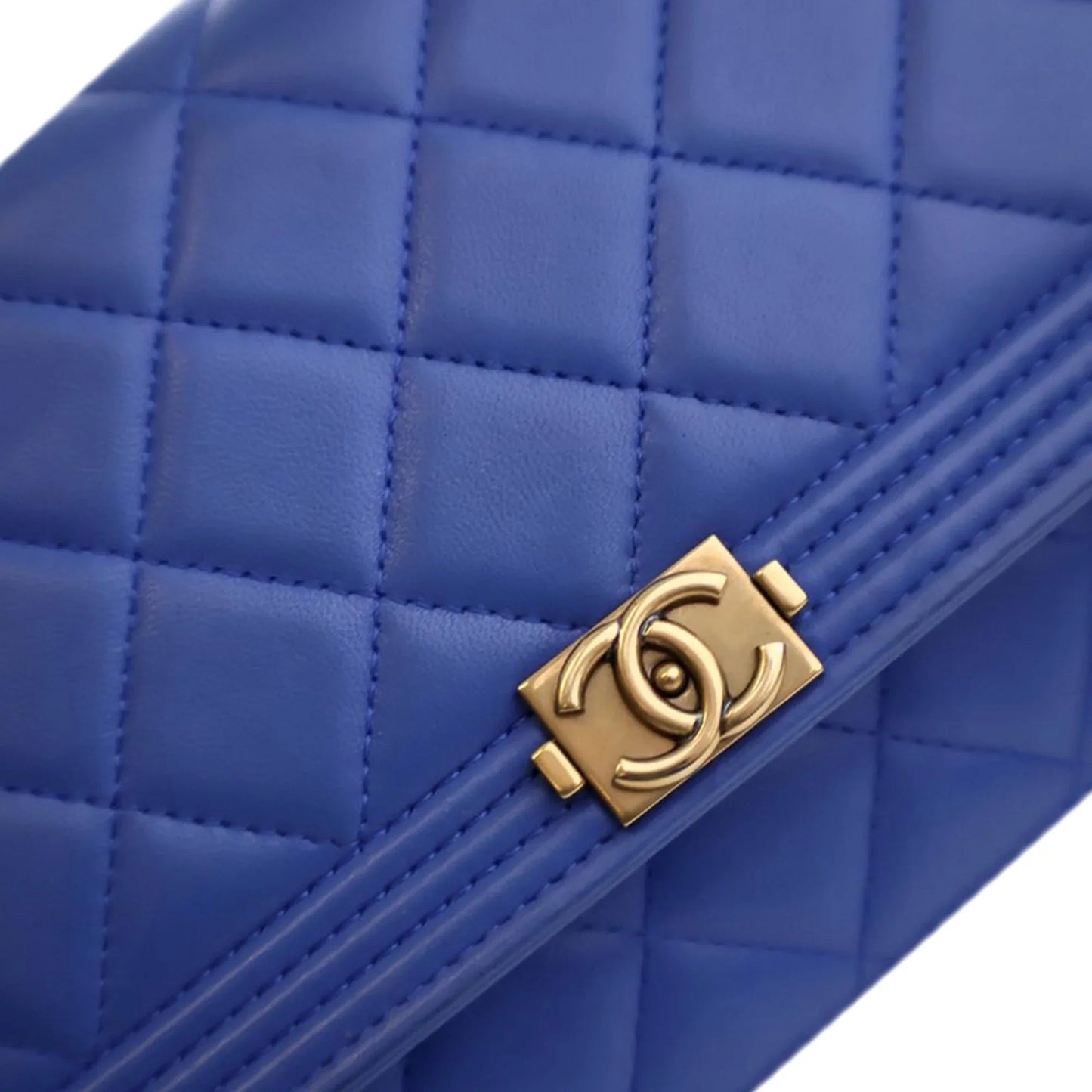 Blue Chanel Quilted Lambskin Boy Wallet On Chain Shoulder Bag