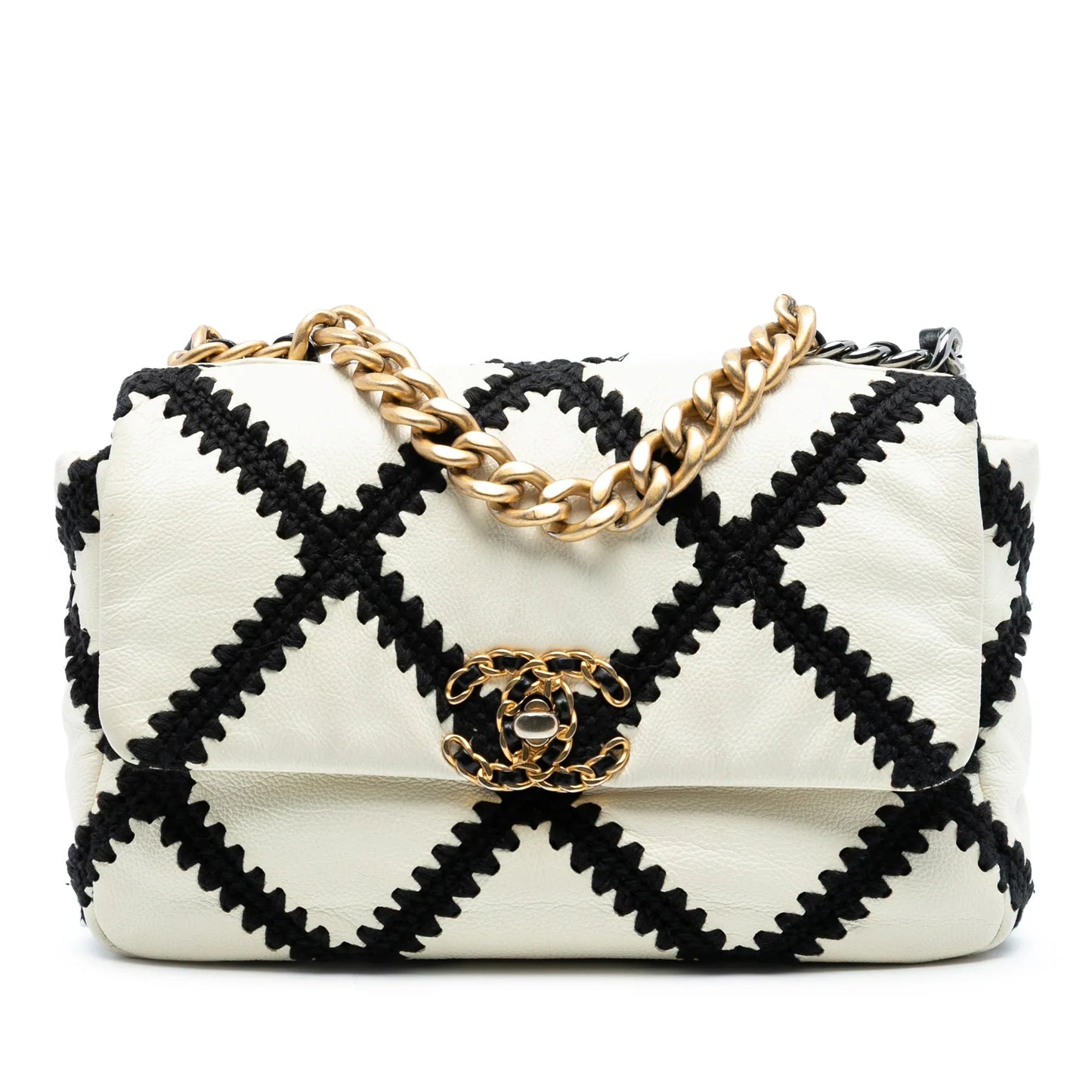 White Chanel Medium Crochet Calfskin 19 Flap Satchel