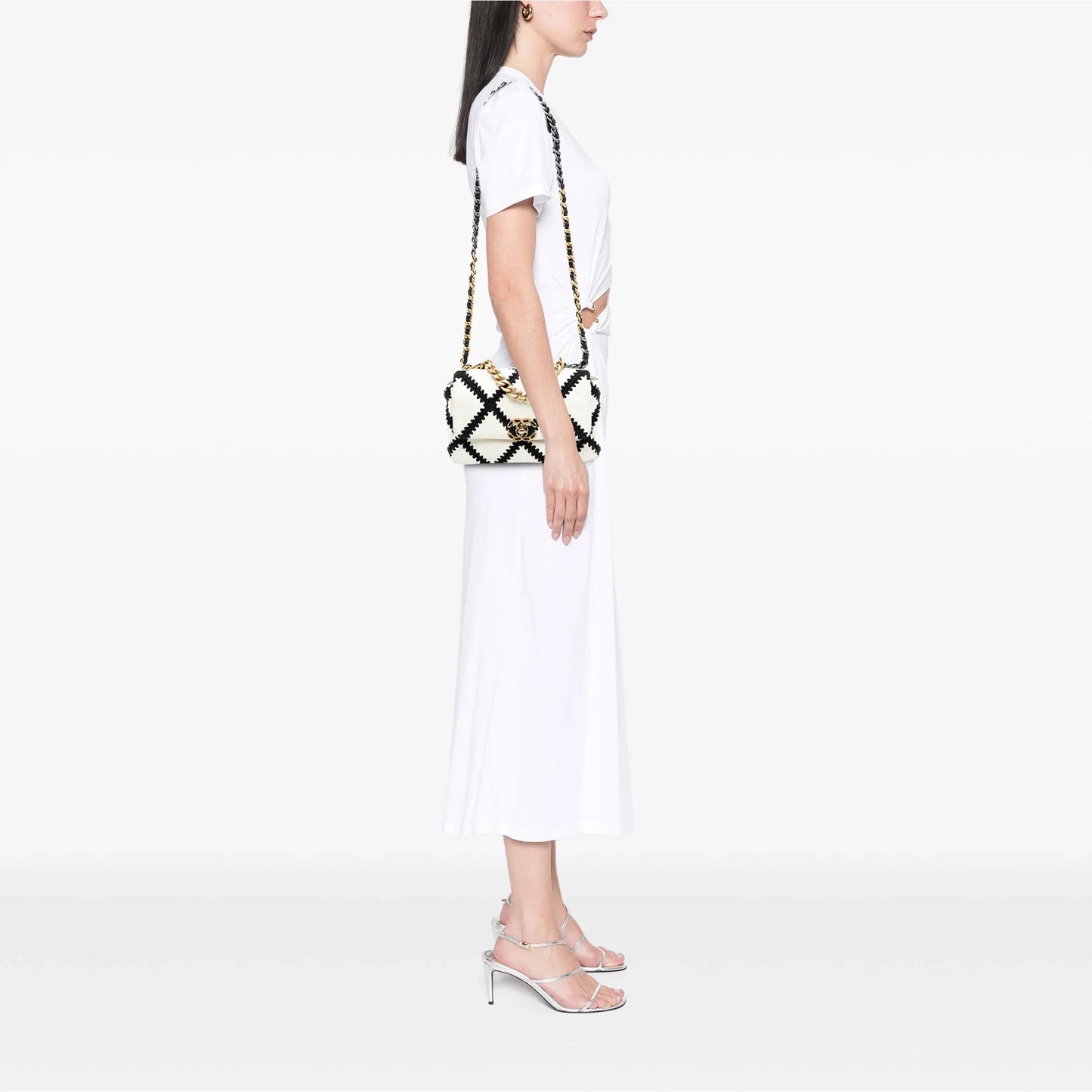 White Chanel Medium Crochet Calfskin 19 Flap Satchel