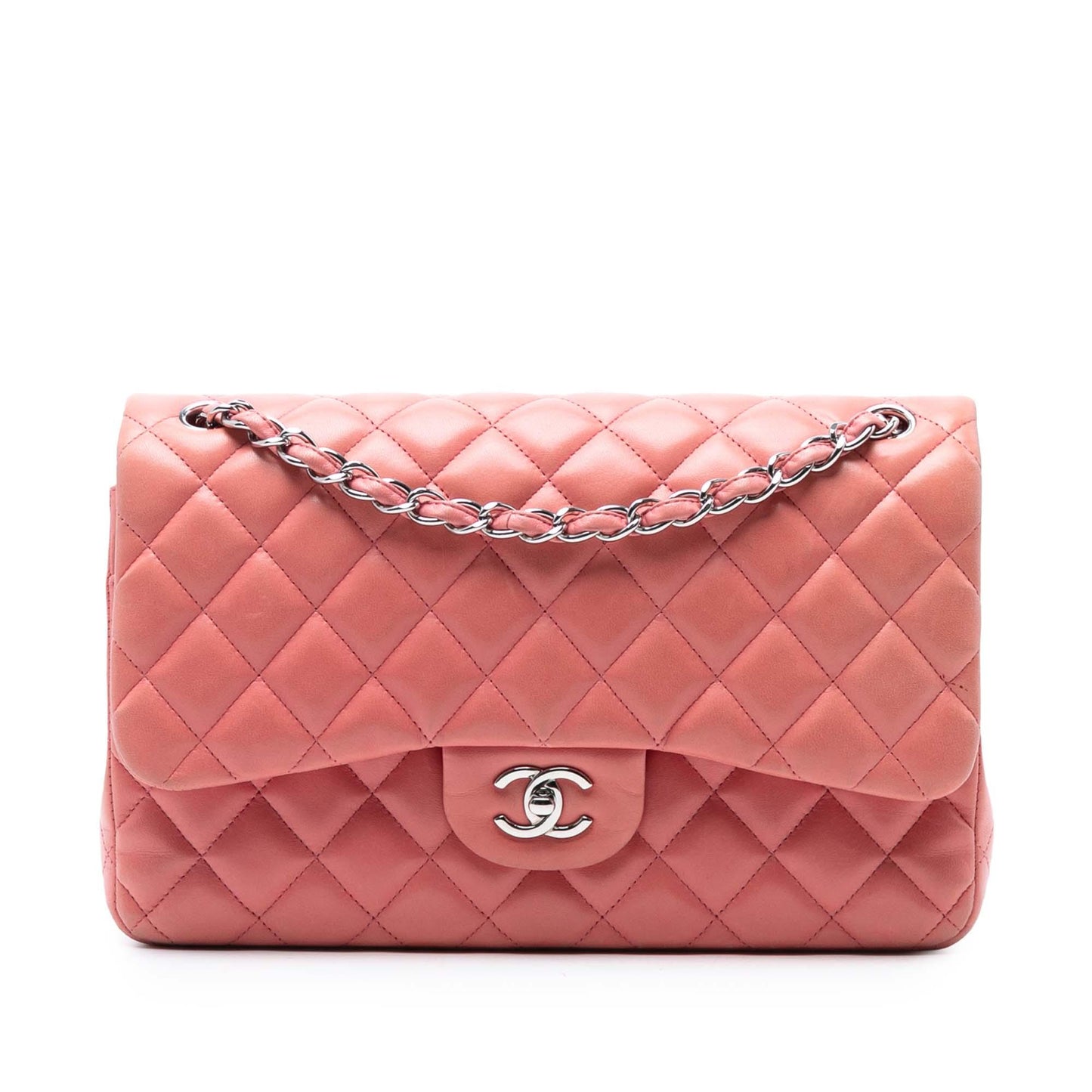 Pink Chanel Jumbo Classic Lambskin Double Flap Shoulder Bag