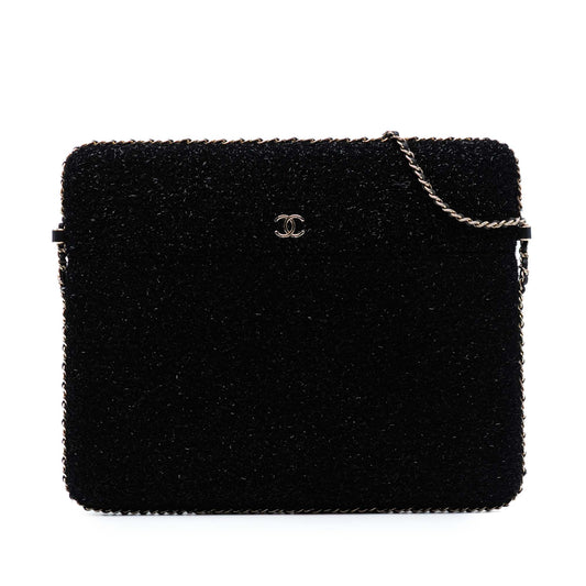 Black Chanel CC Tweed Chain Around Tablet Holder Crossbody