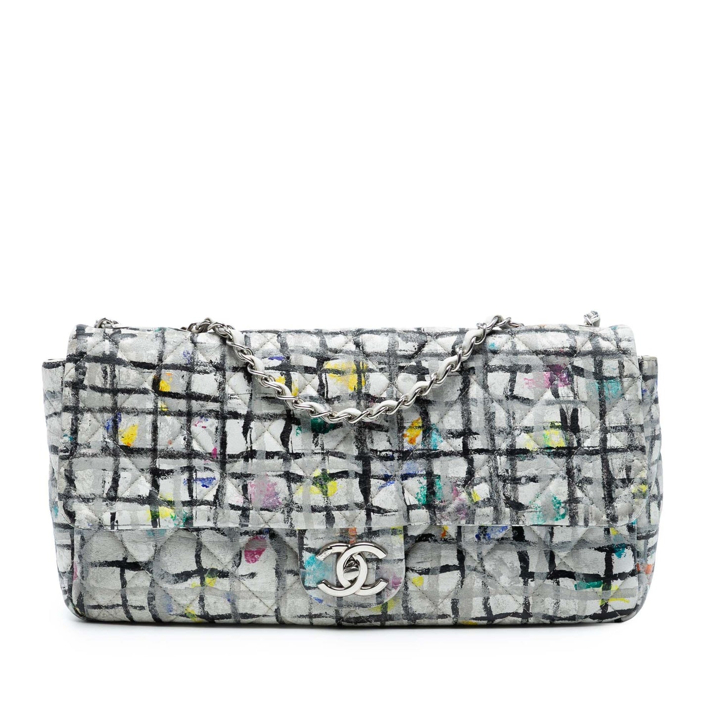 White Chanel Medium Calfskin Hand Painted Graffiti Flap Shoulder Bag