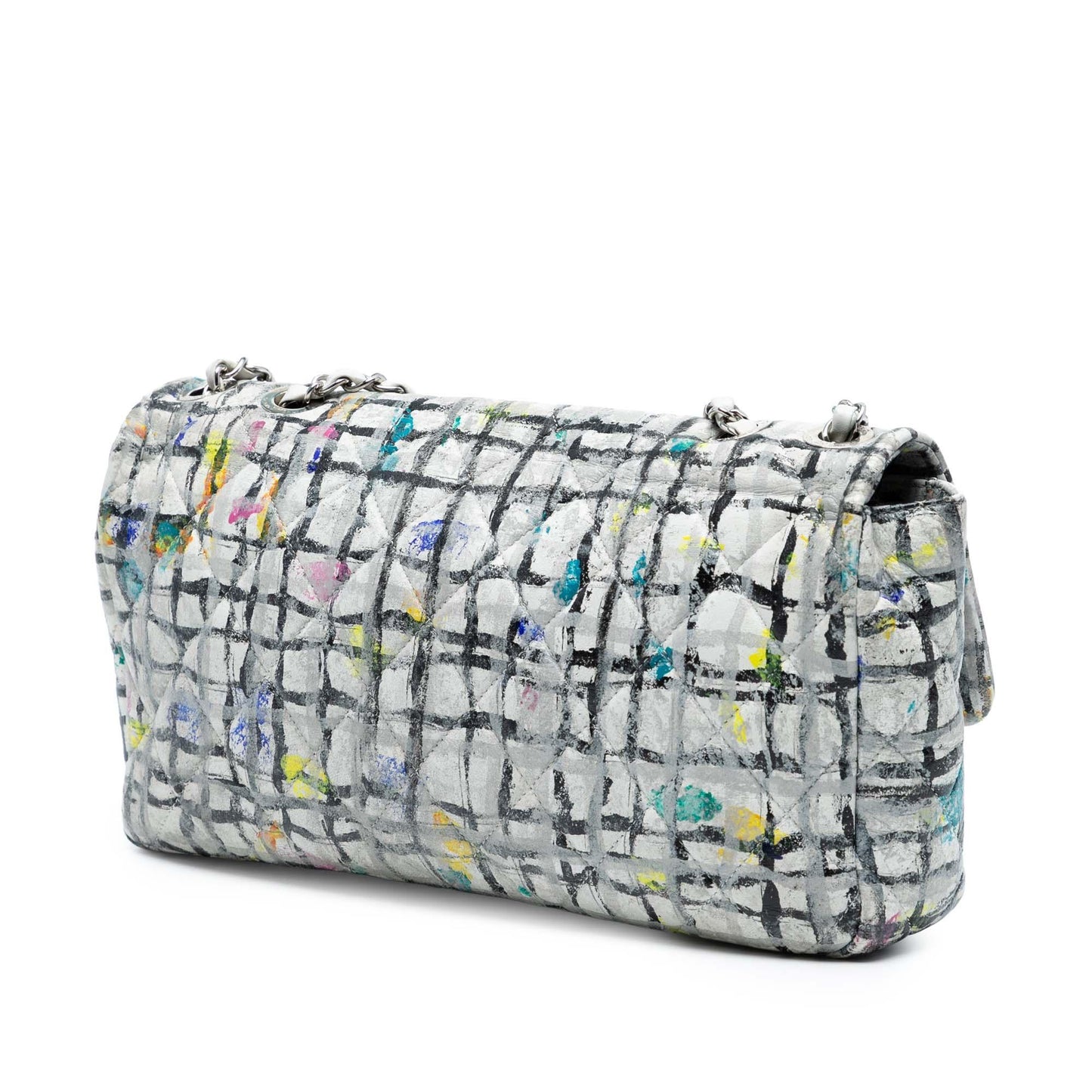 White Chanel Medium Calfskin Hand Painted Graffiti Flap Shoulder Bag