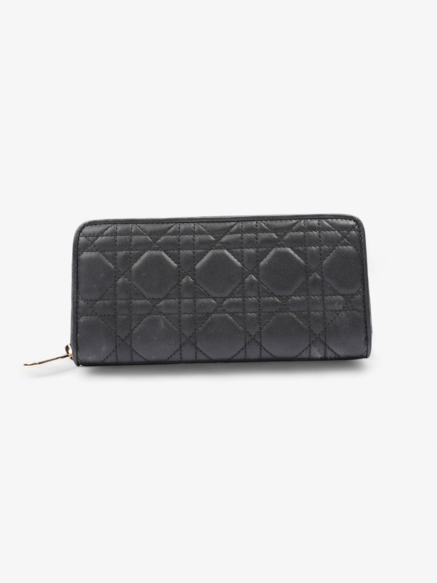 Christian Dior Cannage Zip Around Wallet Black / Gold Lambskin Leather