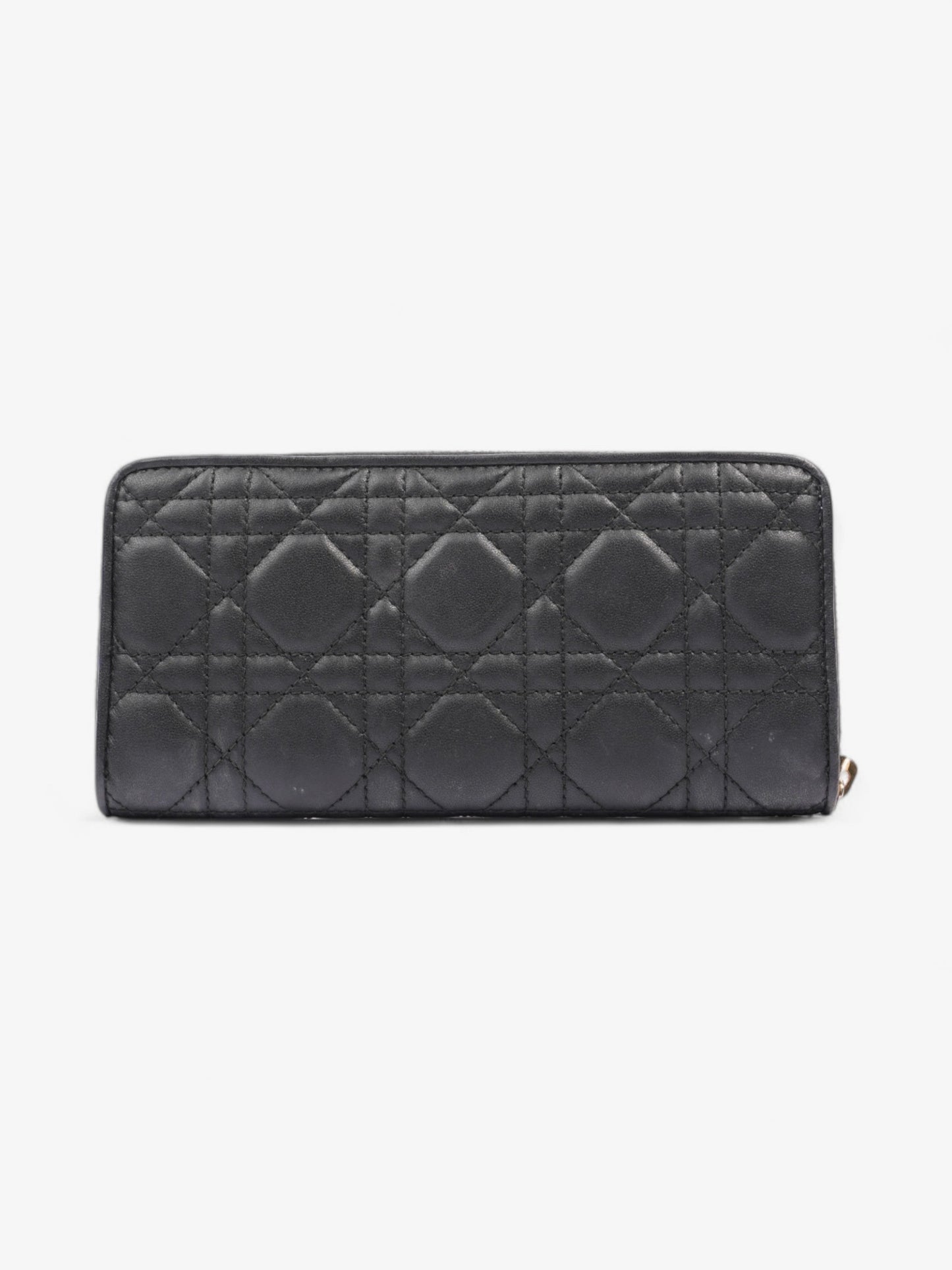 Christian Dior Cannage Zip Around Wallet Black / Gold Lambskin Leather