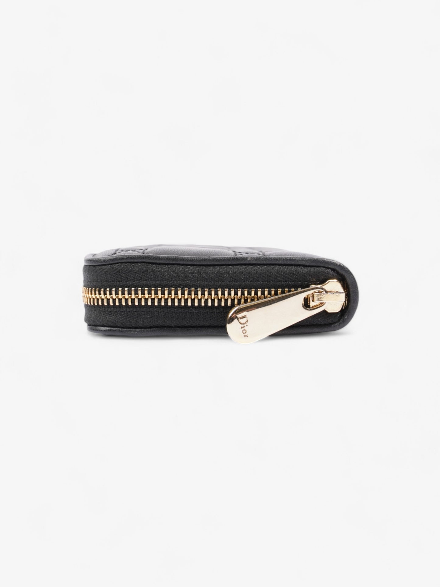 Christian Dior Cannage Zip Around Wallet Black / Gold Lambskin Leather