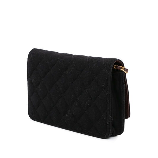 Black Chanel Paris Hamburg Quilted Wool Charms Wallet On Chain Crossbody Bag