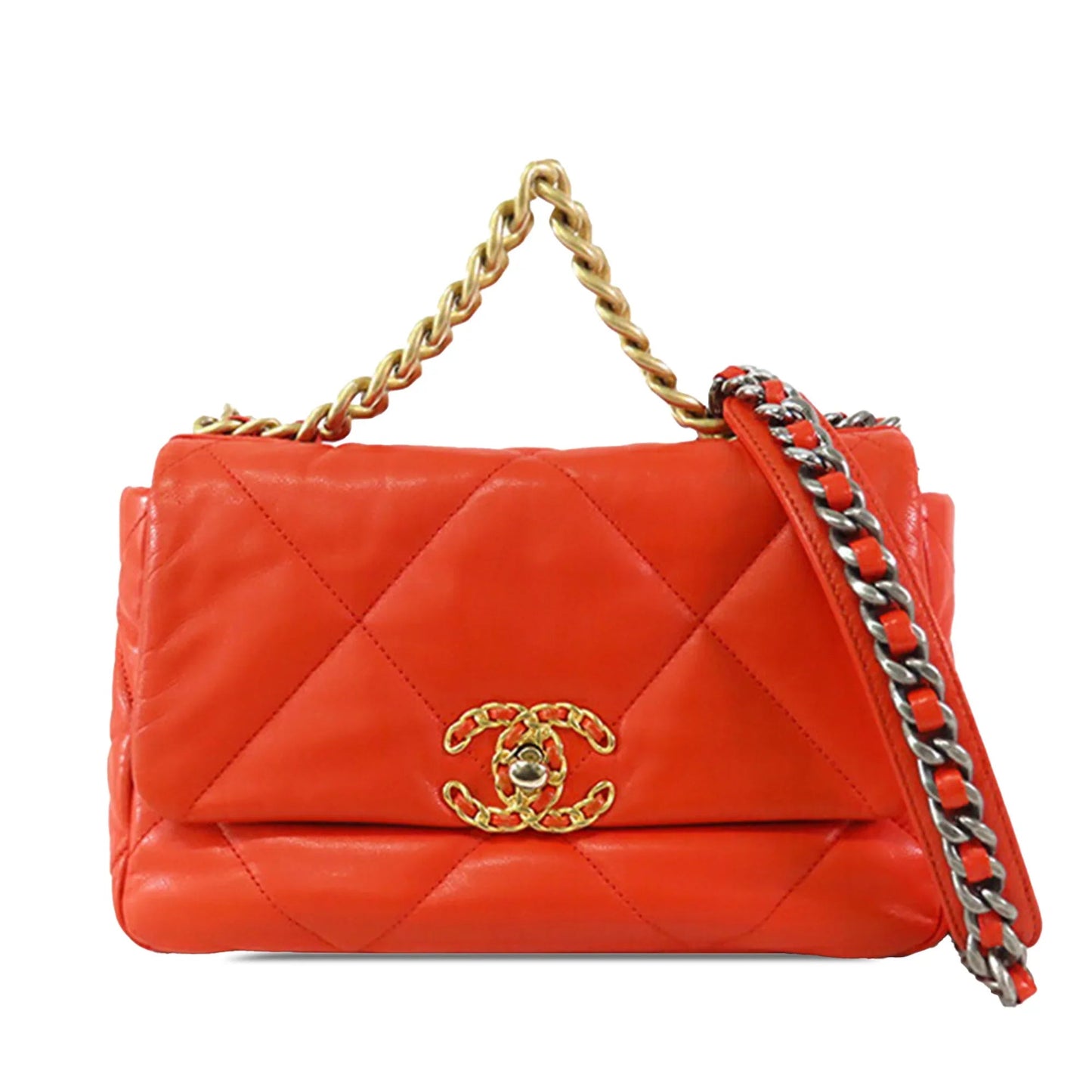 Orange Chanel Medium Lambskin 19 Flap Satchel