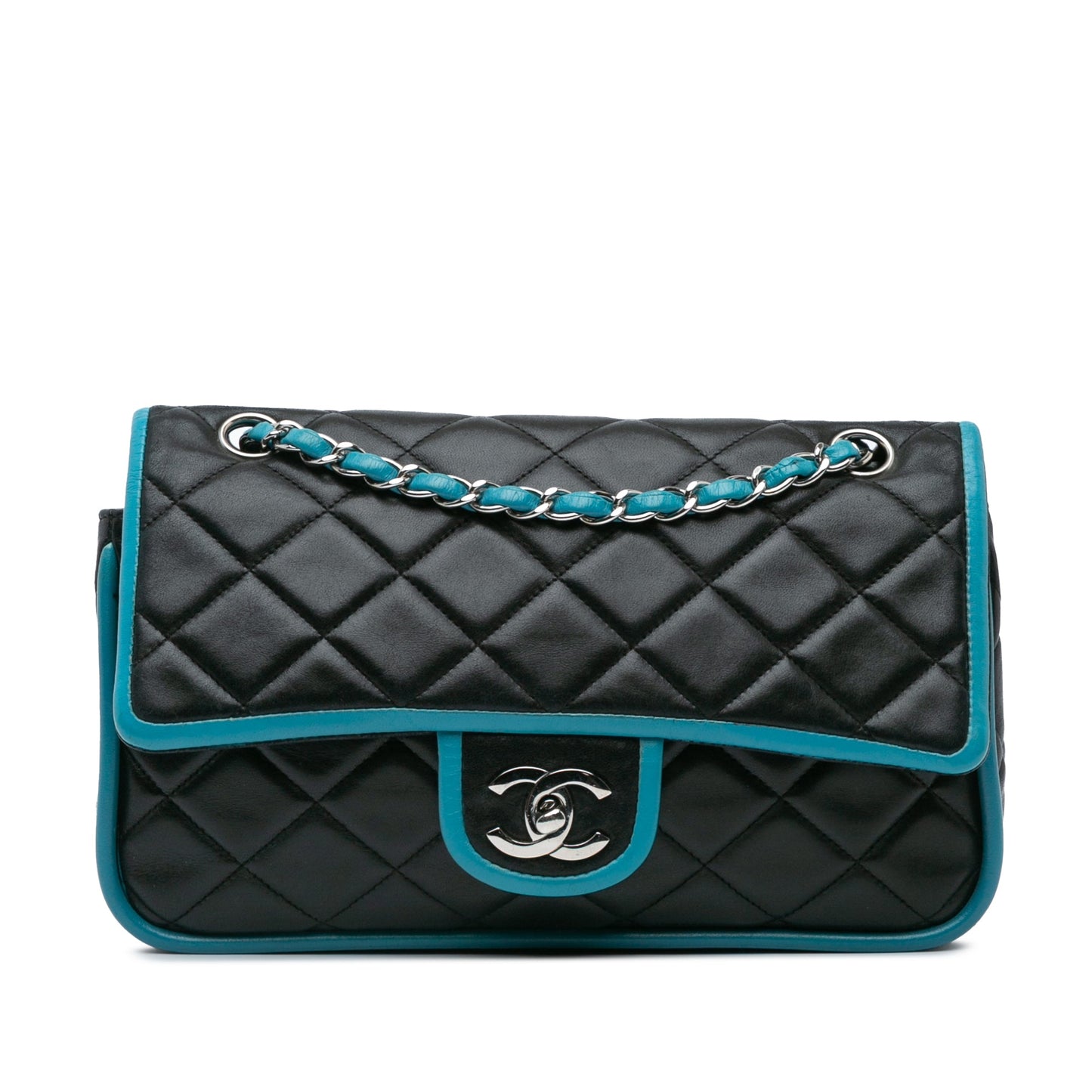 Black Chanel Medium Classic Bicolor Lambskin Double Flap Shoulder Bag