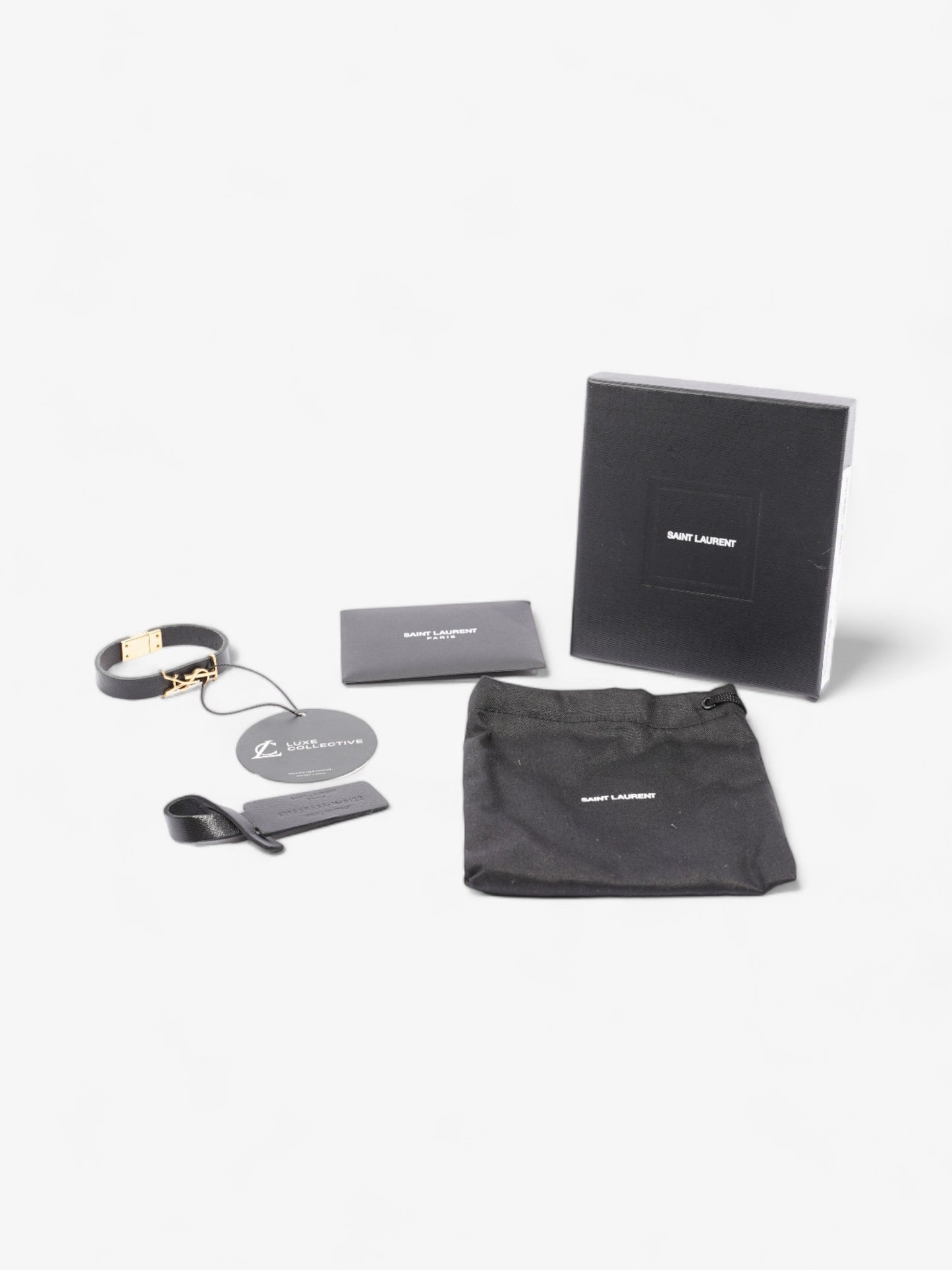 Saint Laurent Opyum Single Wrap Bracelet Black Leather Medium