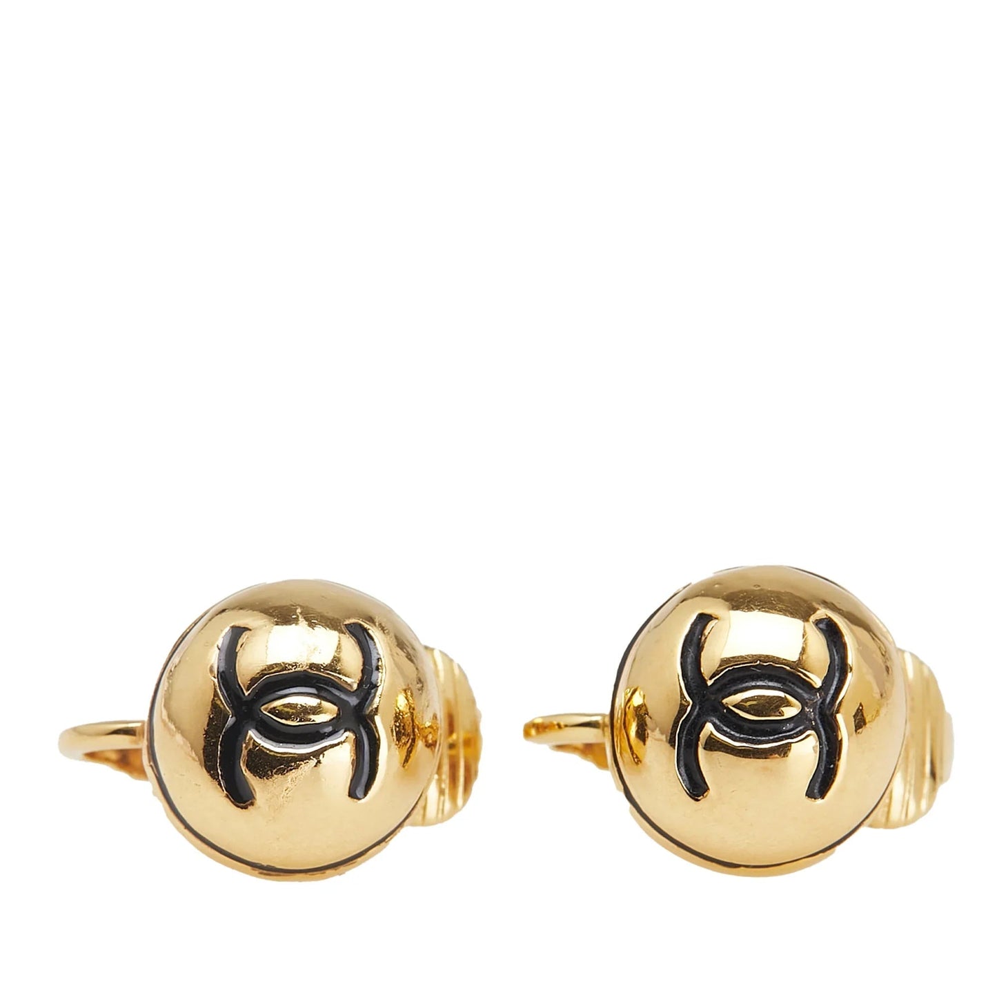Gold Chanel Gold Plated CC Button Clip On Earrings