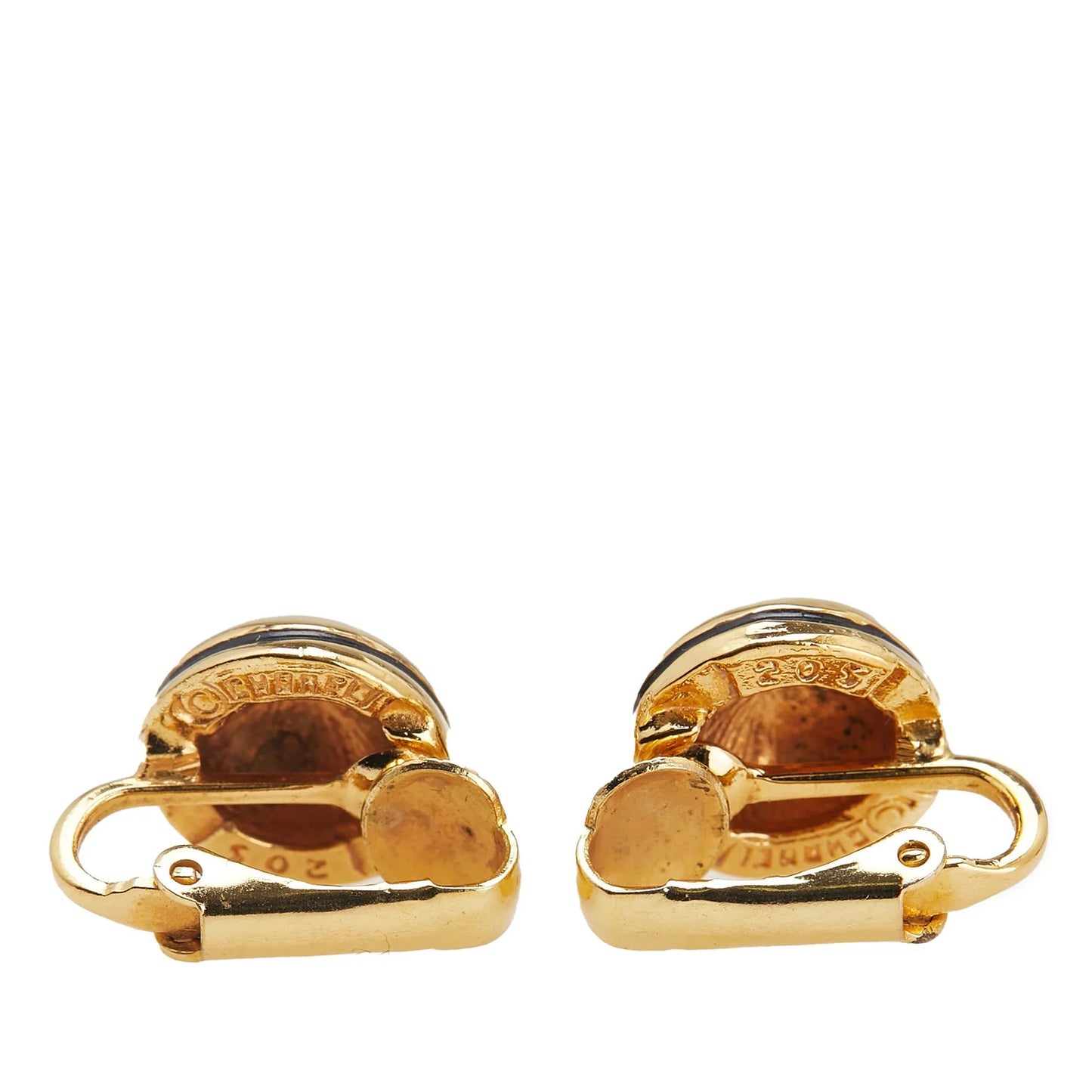 Gold Chanel Gold Plated CC Button Clip On Earrings