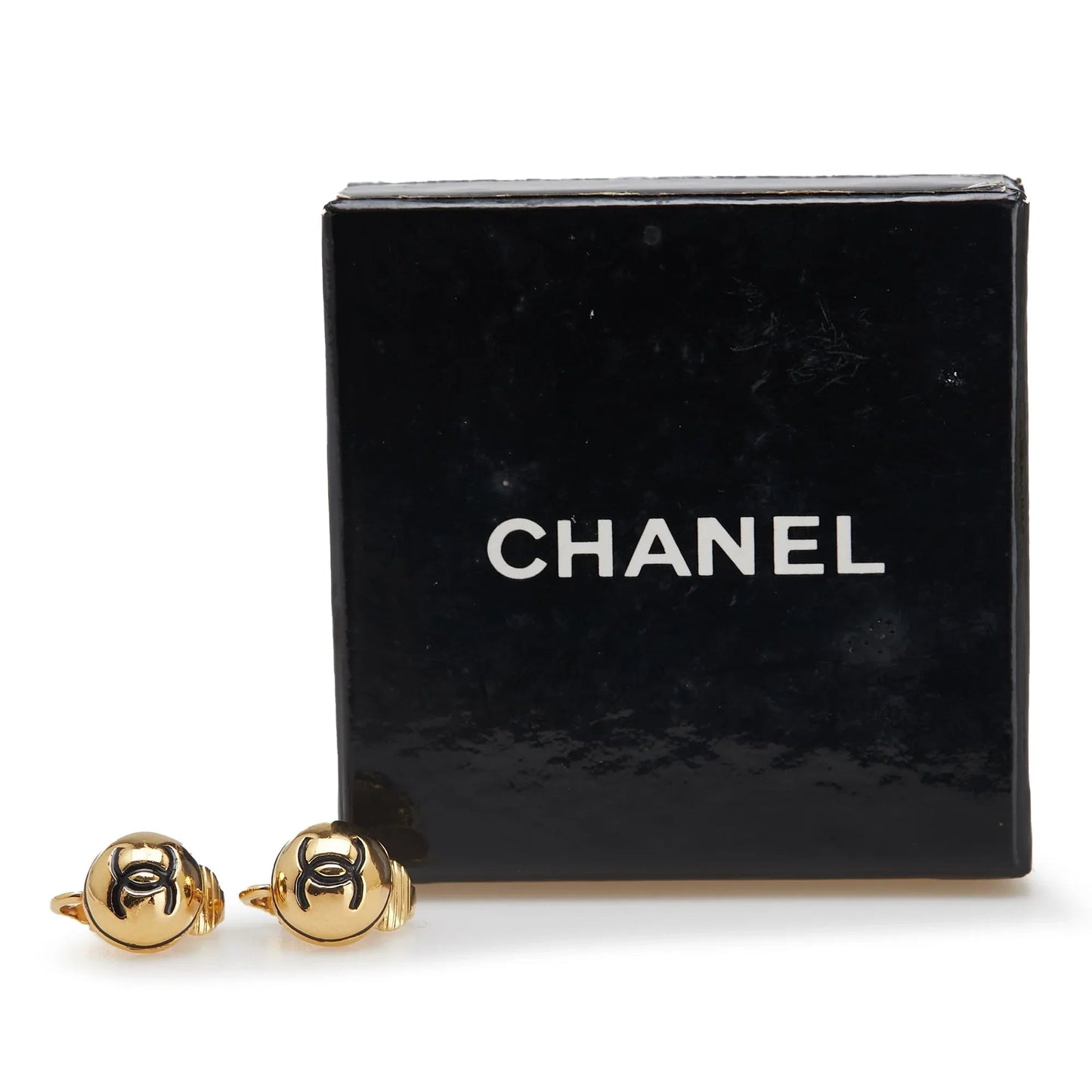 Gold Chanel Gold Plated CC Button Clip On Earrings