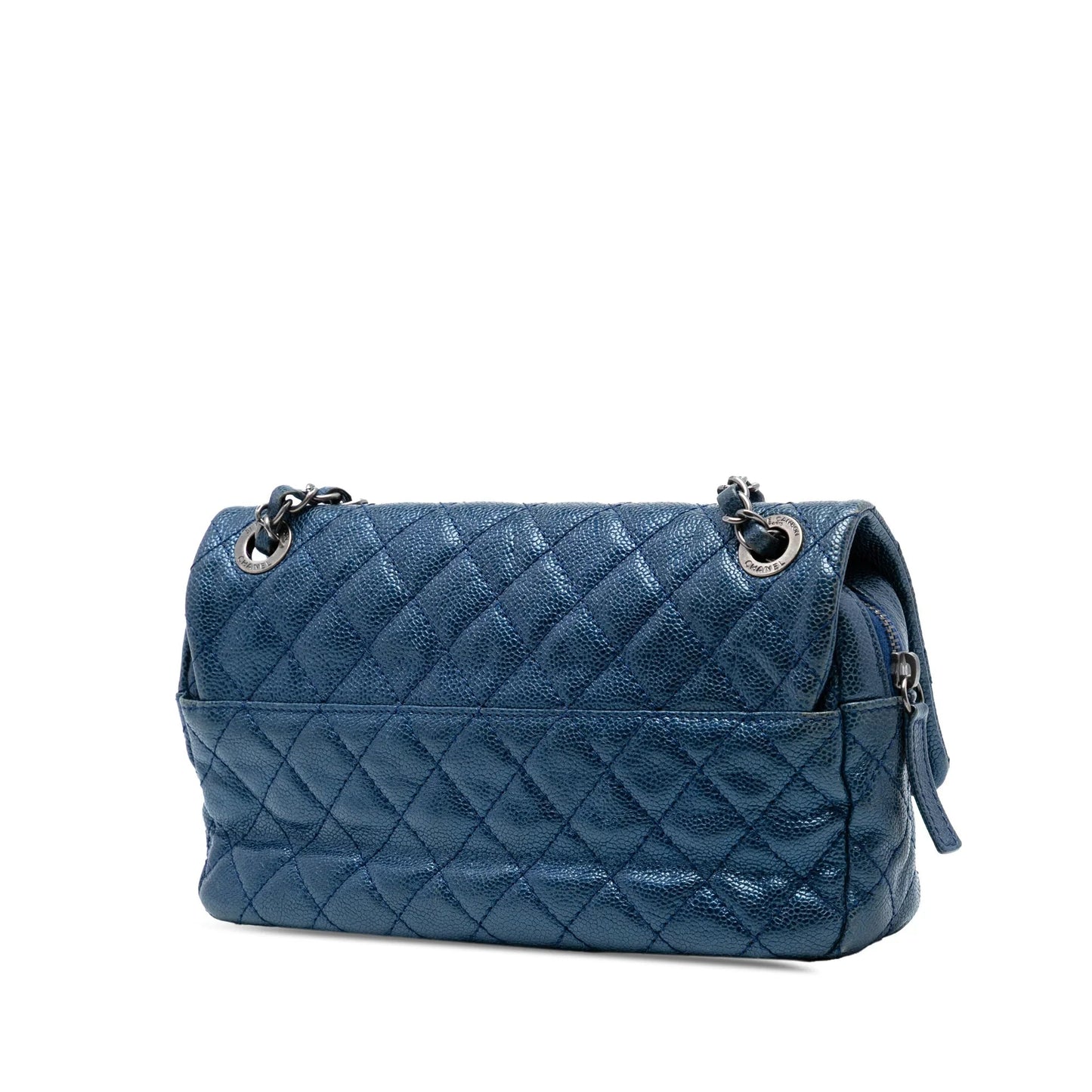 Blue Chanel Medium Quilted Iridescent Caviar Easy Flap Shoulder Bag