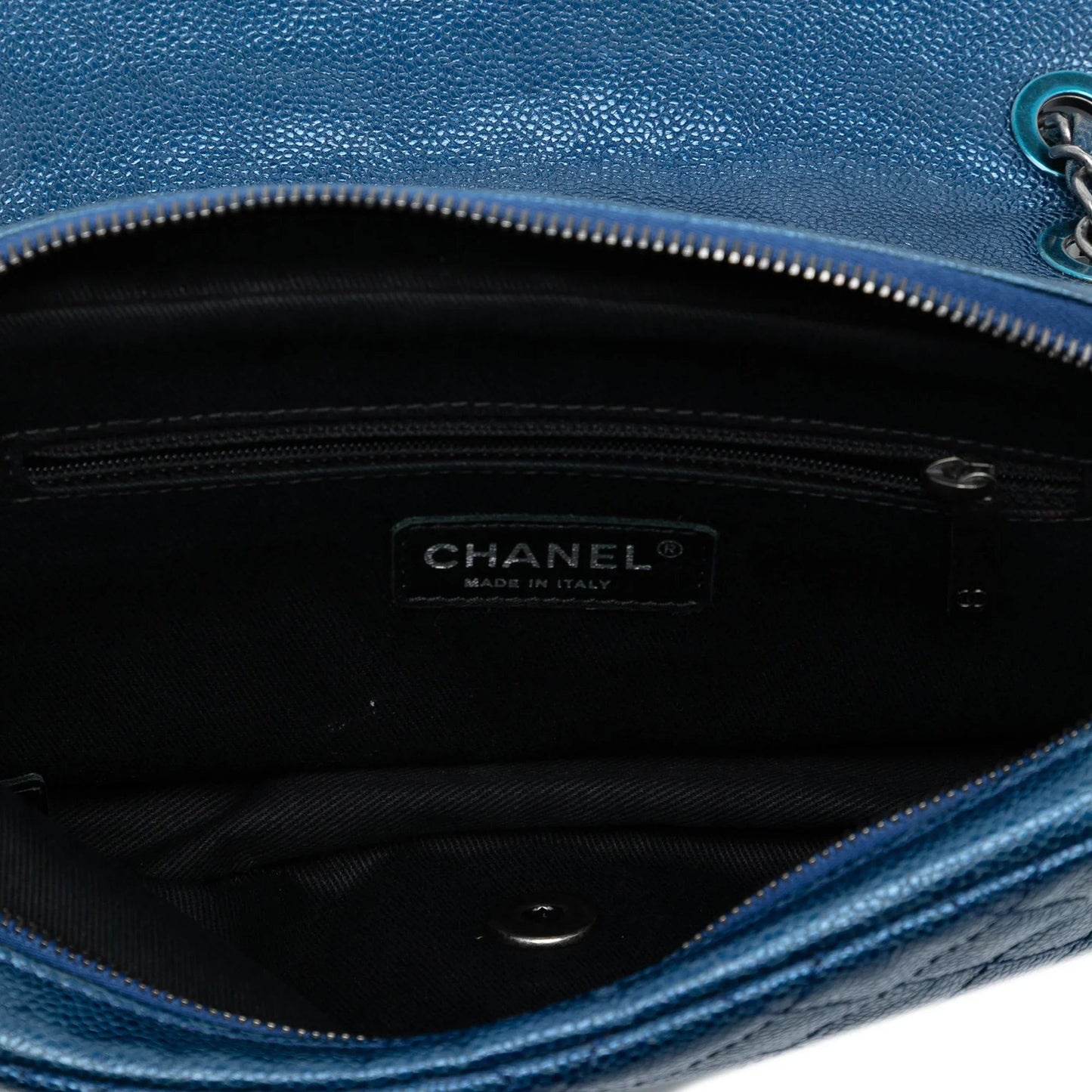 Blue Chanel Medium Quilted Iridescent Caviar Easy Flap Shoulder Bag