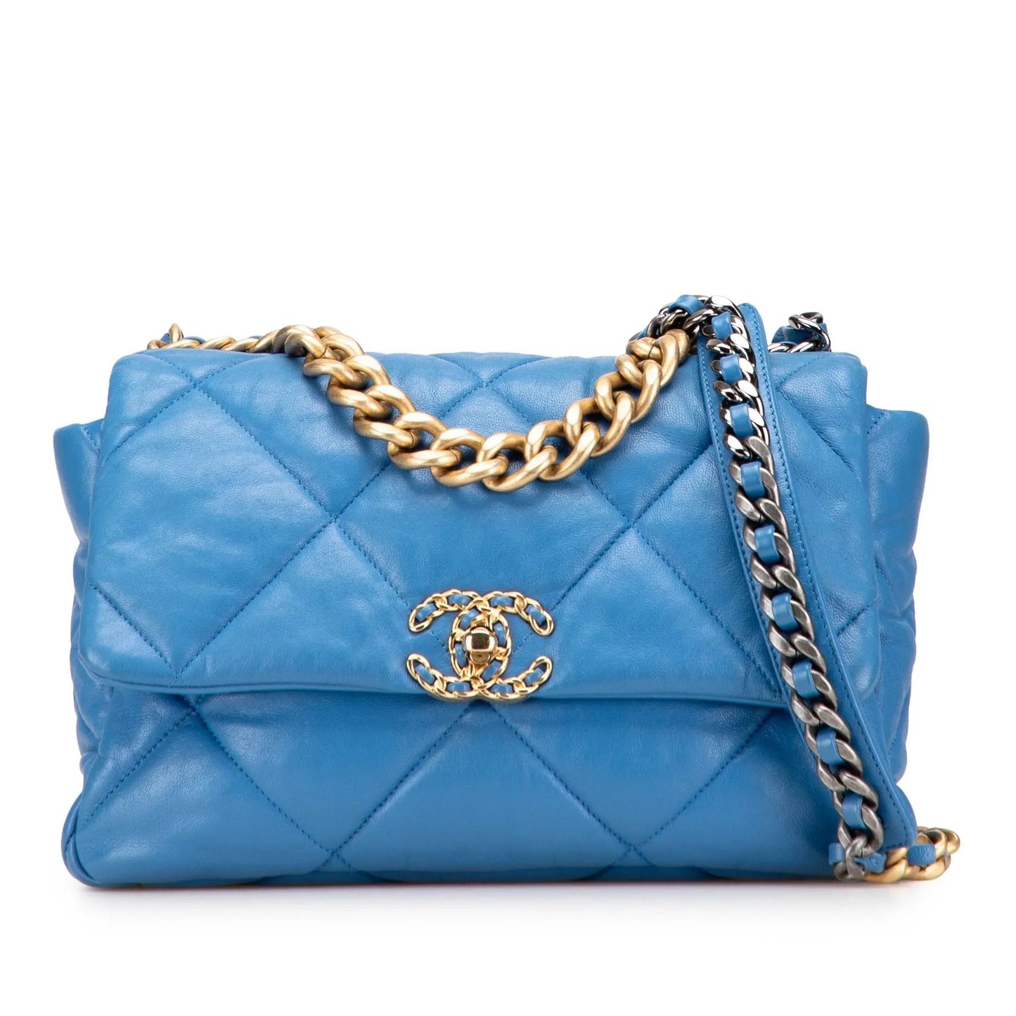 Blue Chanel Large Lambskin 19 Flap Satchel