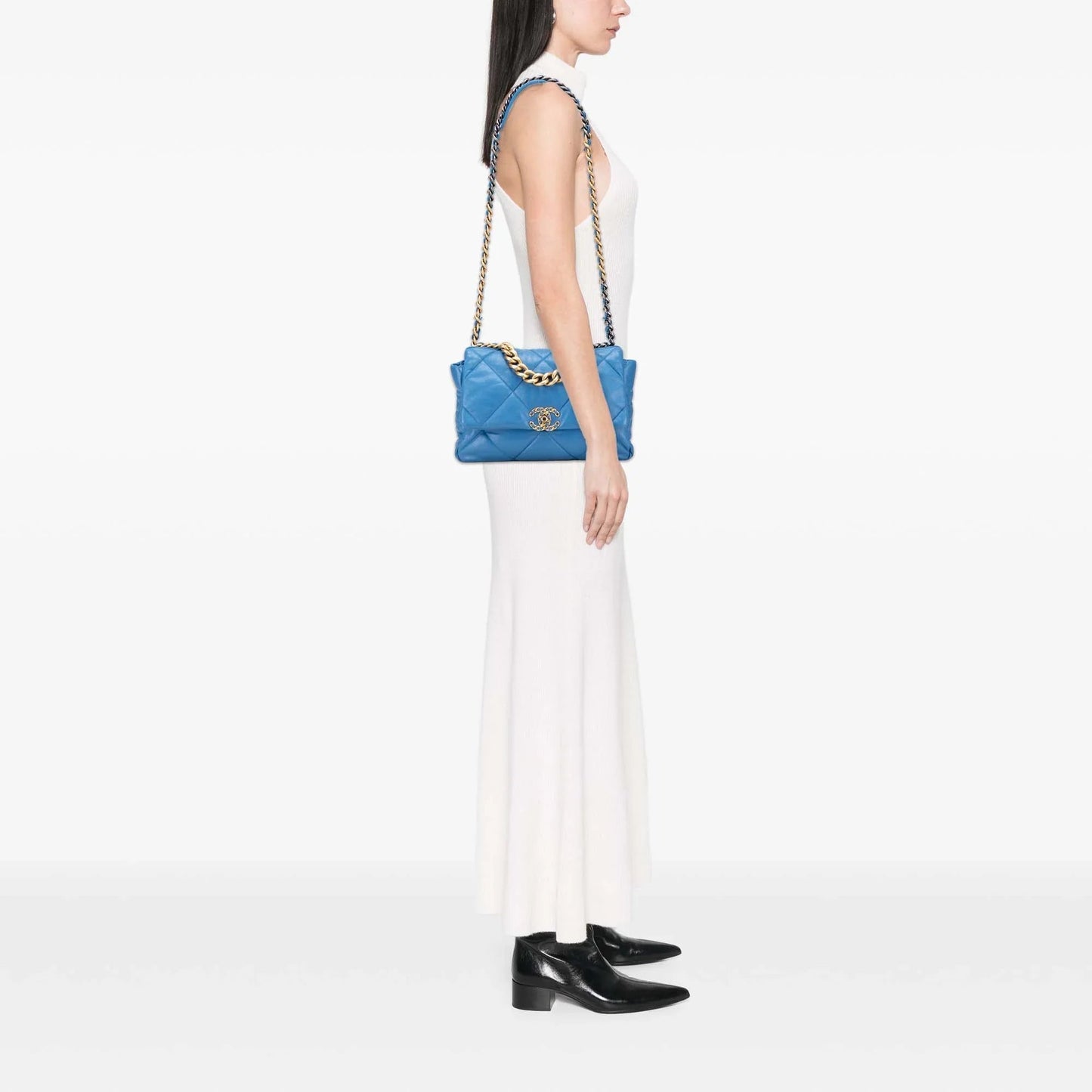 Blue Chanel Large Lambskin 19 Flap Satchel