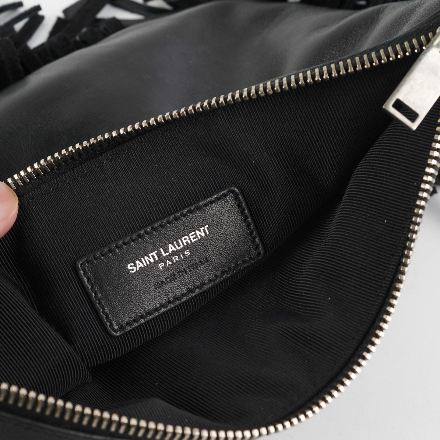 Saint Laurent Fringe Wristlet Pouch Black