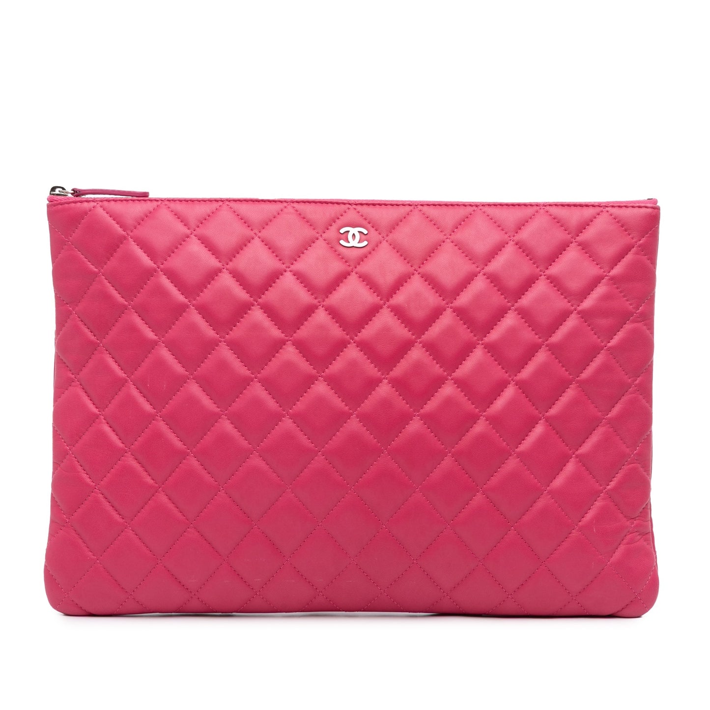 Pink Chanel Large Quilted Lambskin O Case Clutch