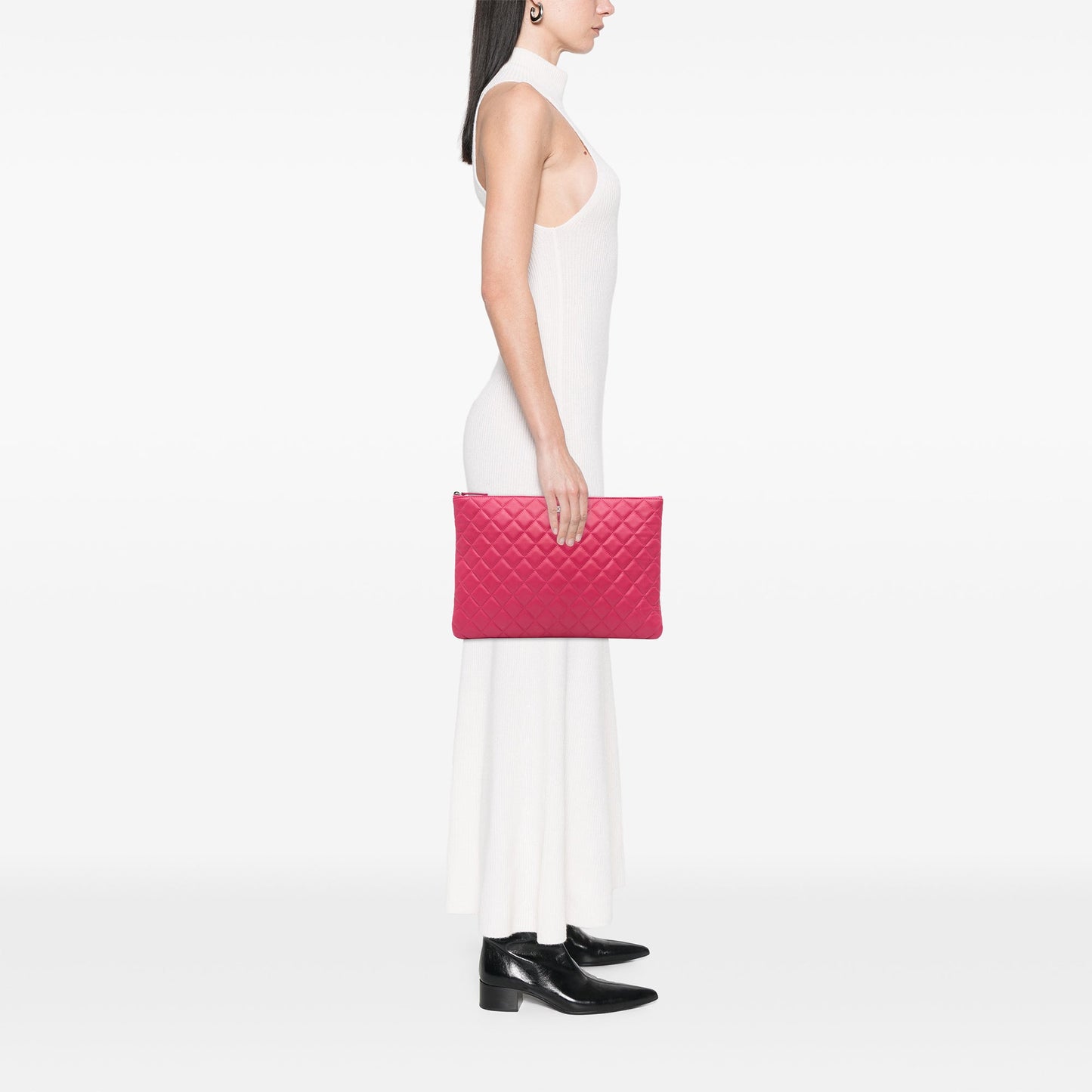 Pink Chanel Large Quilted Lambskin O Case Clutch