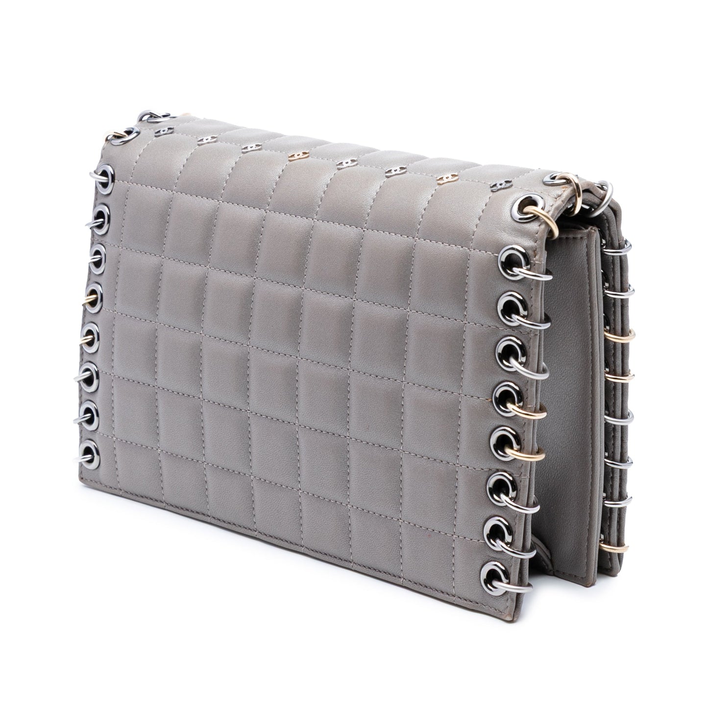 Gray Chanel Small Lambskin Chocolate Bar CC Piercing Studded Chain Flap Crossbody Bag