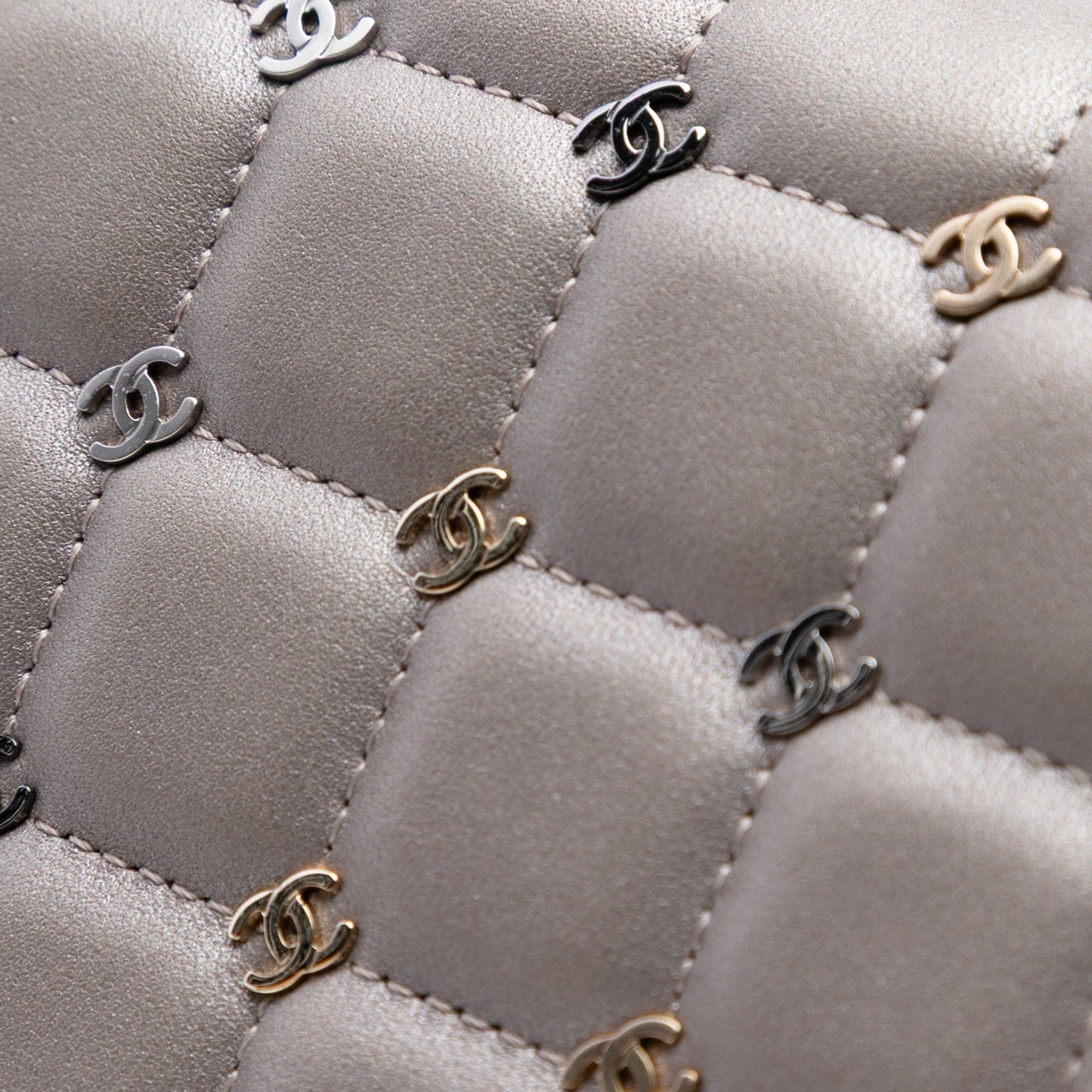 Gray Chanel Small Lambskin Chocolate Bar CC Piercing Studded Chain Flap Crossbody Bag