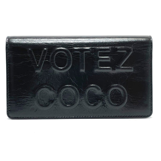 CHANEL Folded wallet A82184 leather black VOTEZ COCO Logo embossed   Women