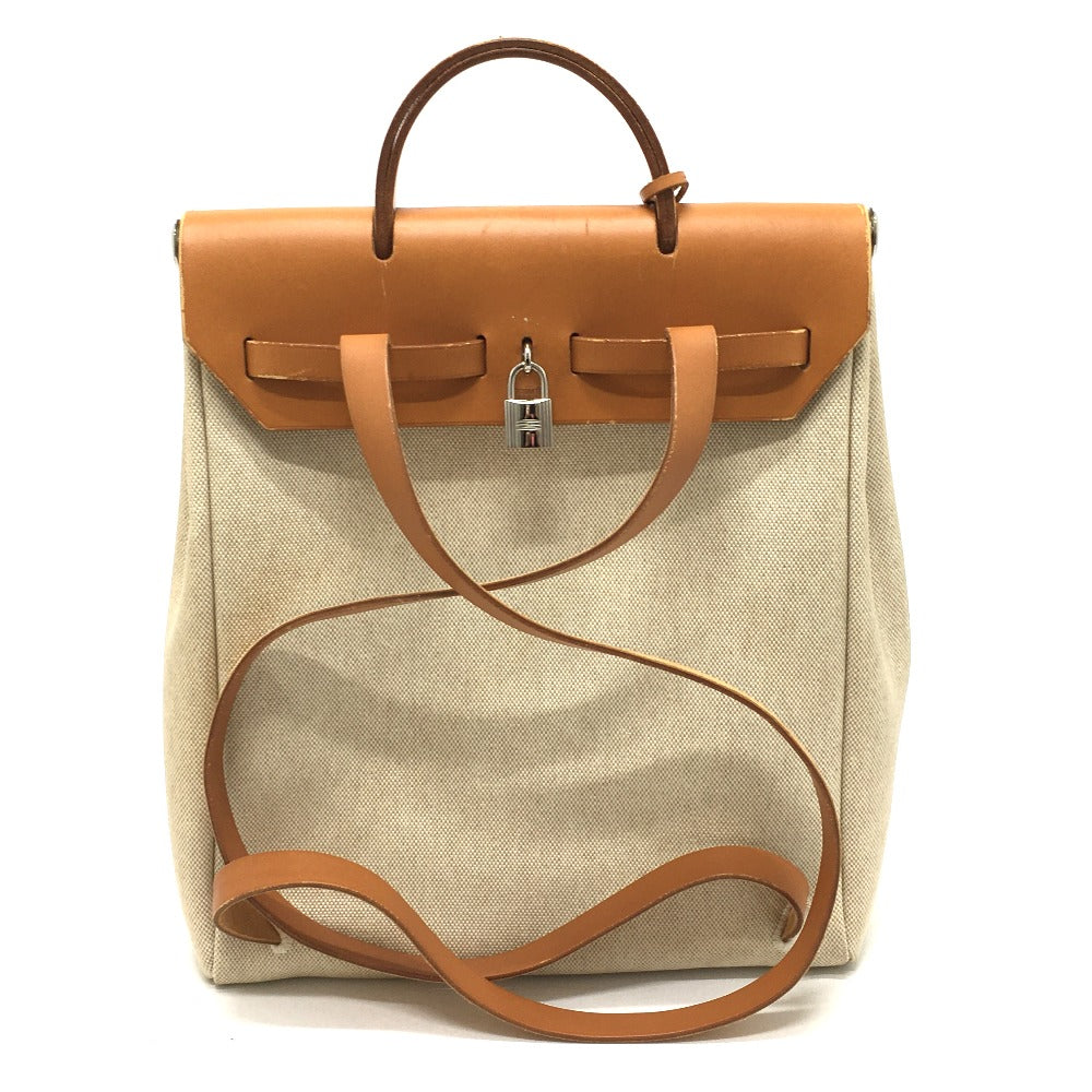 HERMES Backpack Leather/Toile GM beige With replacement bag Herbag add PM Women  d