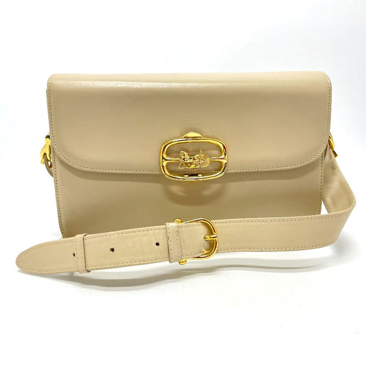 CELINE Shoulder Bag leather Beige x Gold Metal Carriage Metal   Women