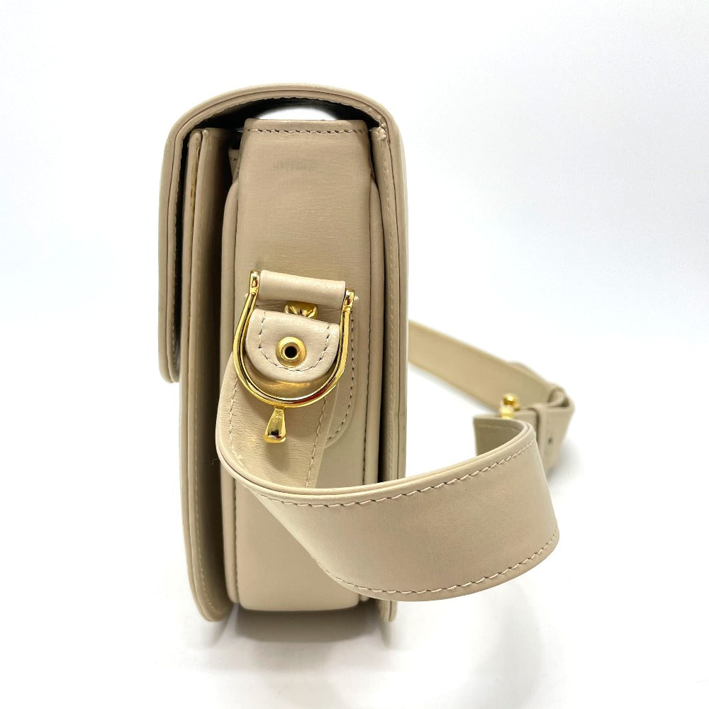 CELINE Shoulder Bag leather Beige x Gold Metal Carriage Metal   Women