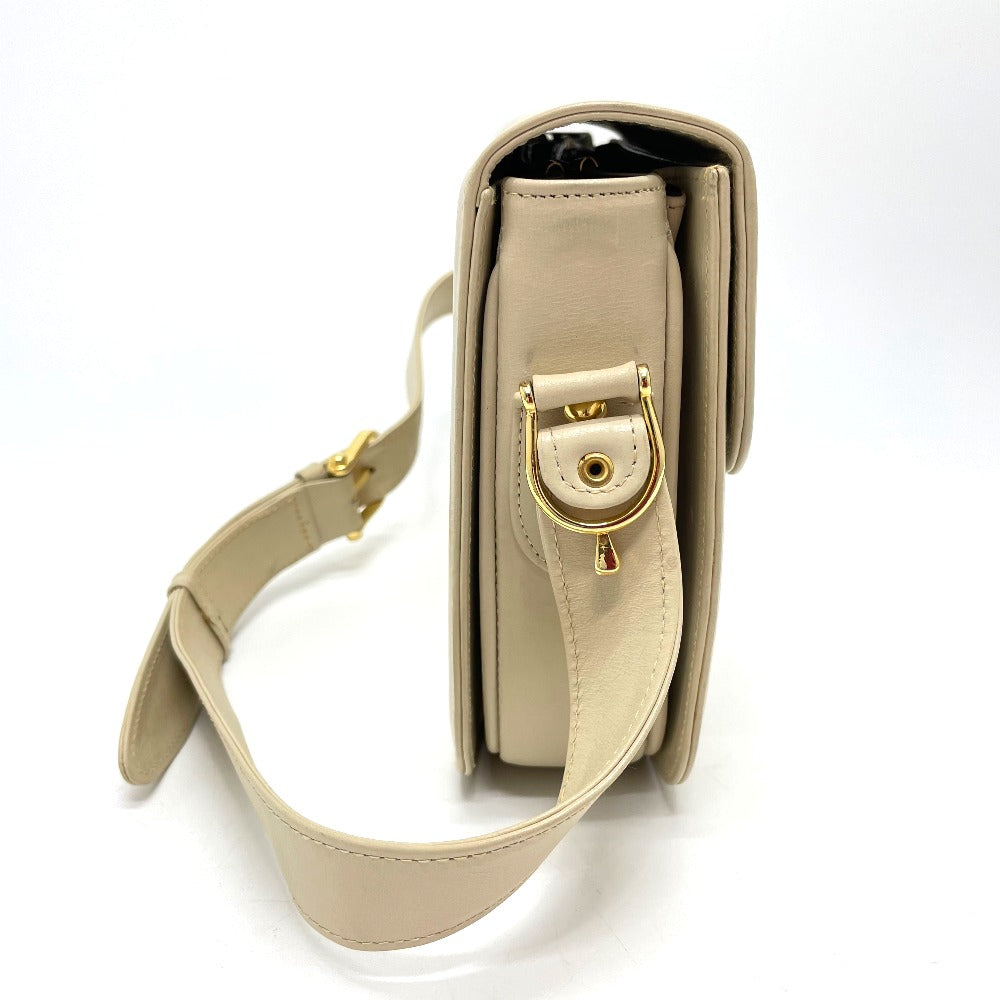 CELINE Shoulder Bag leather Beige x Gold Metal Carriage Metal   Women