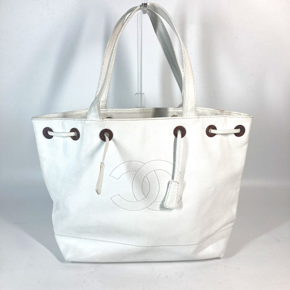 CHANEL Tote Bag Caviar skin white CC COCO Mark purse Women
