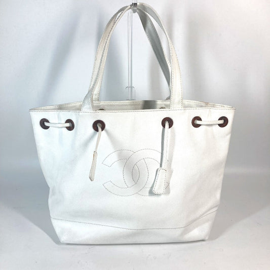 CHANEL Tote Bag Caviar skin white CC COCO Mark purse Women