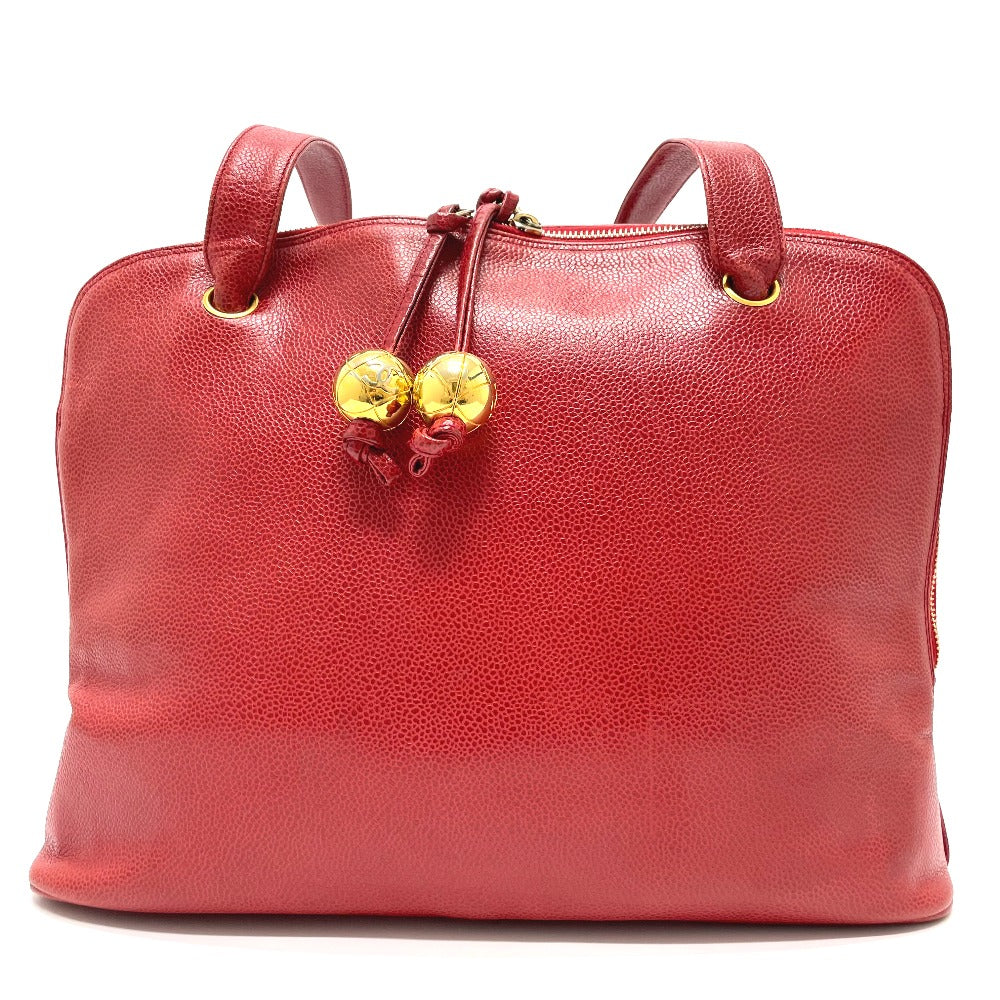 CHANEL Shoulder Bag Caviar skin Red CC COCO Mark Ball charm Women
