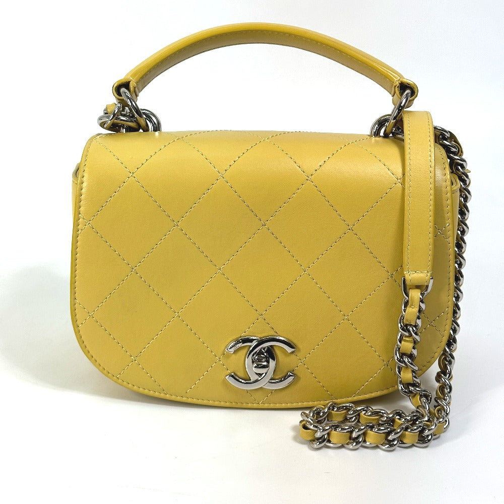 CHANEL Shoulder Bag Calfskin Yellow type CC COCO Mark stitch matelassÃ©
