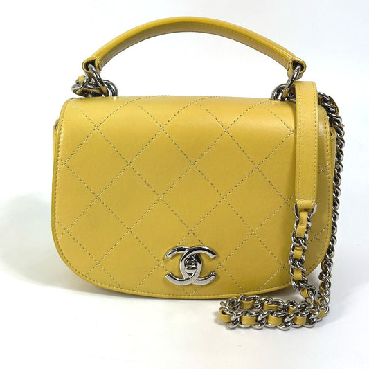 CHANEL Shoulder Bag Calfskin Yellow type CC COCO Mark stitch matelassÃ©