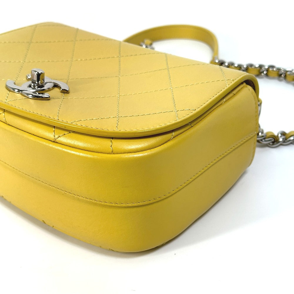 CHANEL Shoulder Bag Calfskin Yellow type CC COCO Mark stitch matelassÃ©